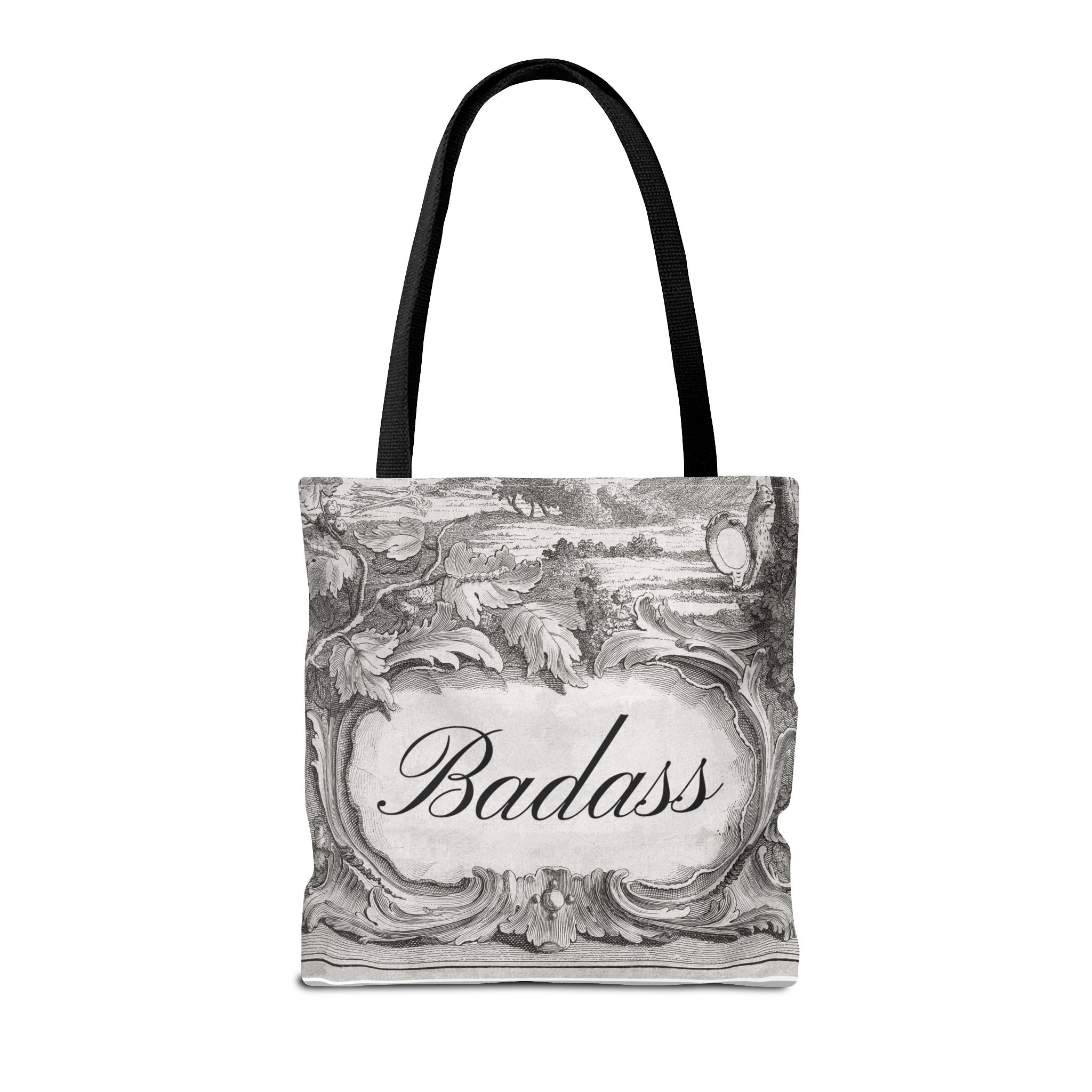 French Toile Cartouche - Badass Tote Bag (3 sizes, 5 handle colors)