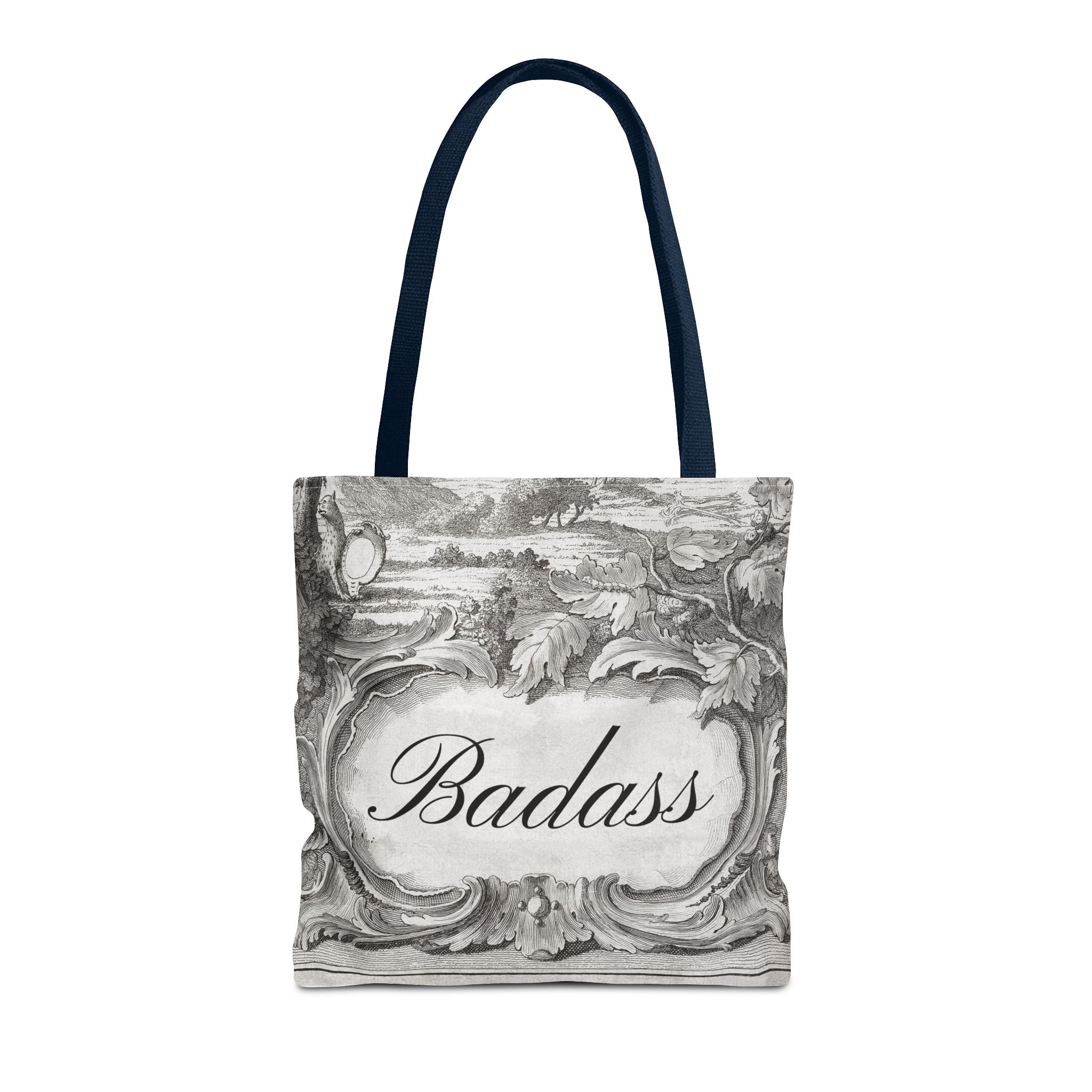 French Toile Cartouche - Badass Tote Bag (3 sizes, 5 handle colors)
