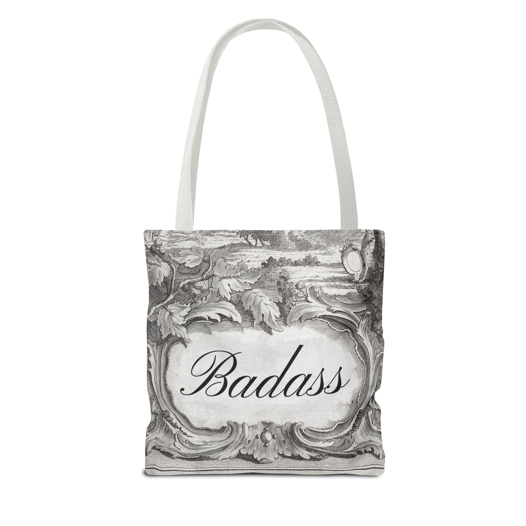 French Toile Cartouche - Badass Tote Bag (3 sizes, 5 handle colors)