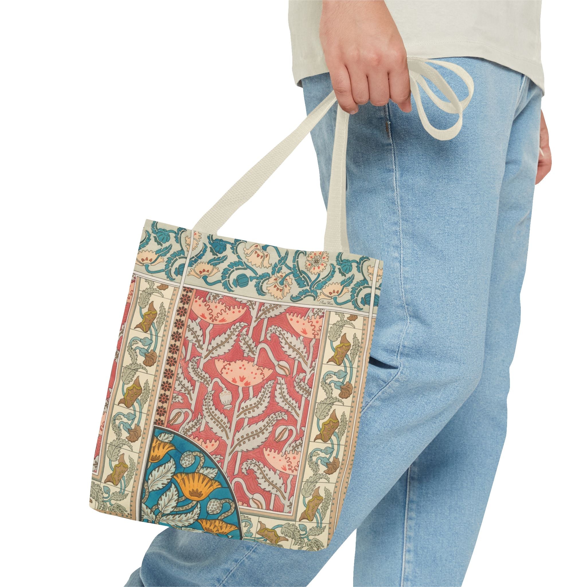 Deco Poppies Tote Bag (3 sizes, 5 handle colors to choose from)