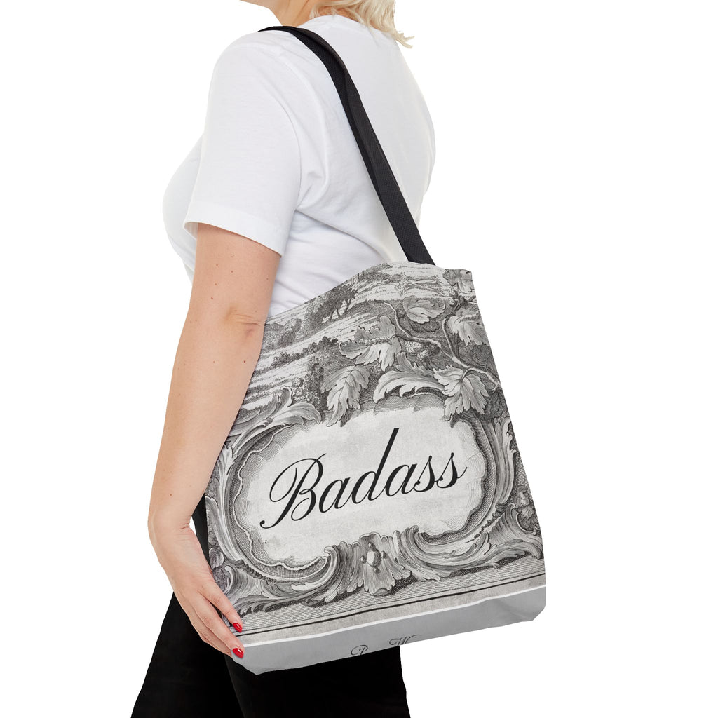 French Toile Cartouche - Badass Tote Bag (3 sizes, 5 handle colors)