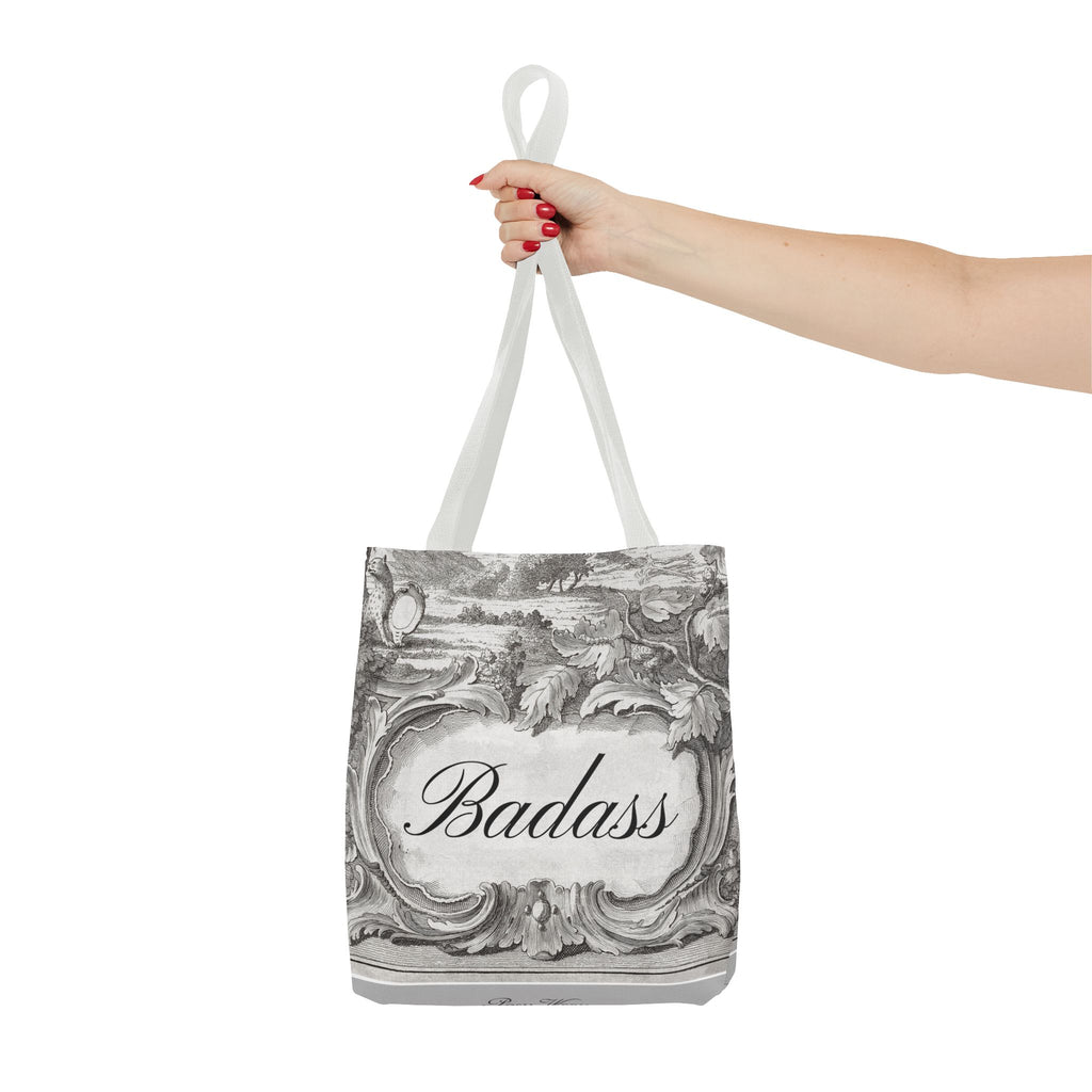 French Toile Cartouche - Badass Tote Bag (3 sizes, 5 handle colors)