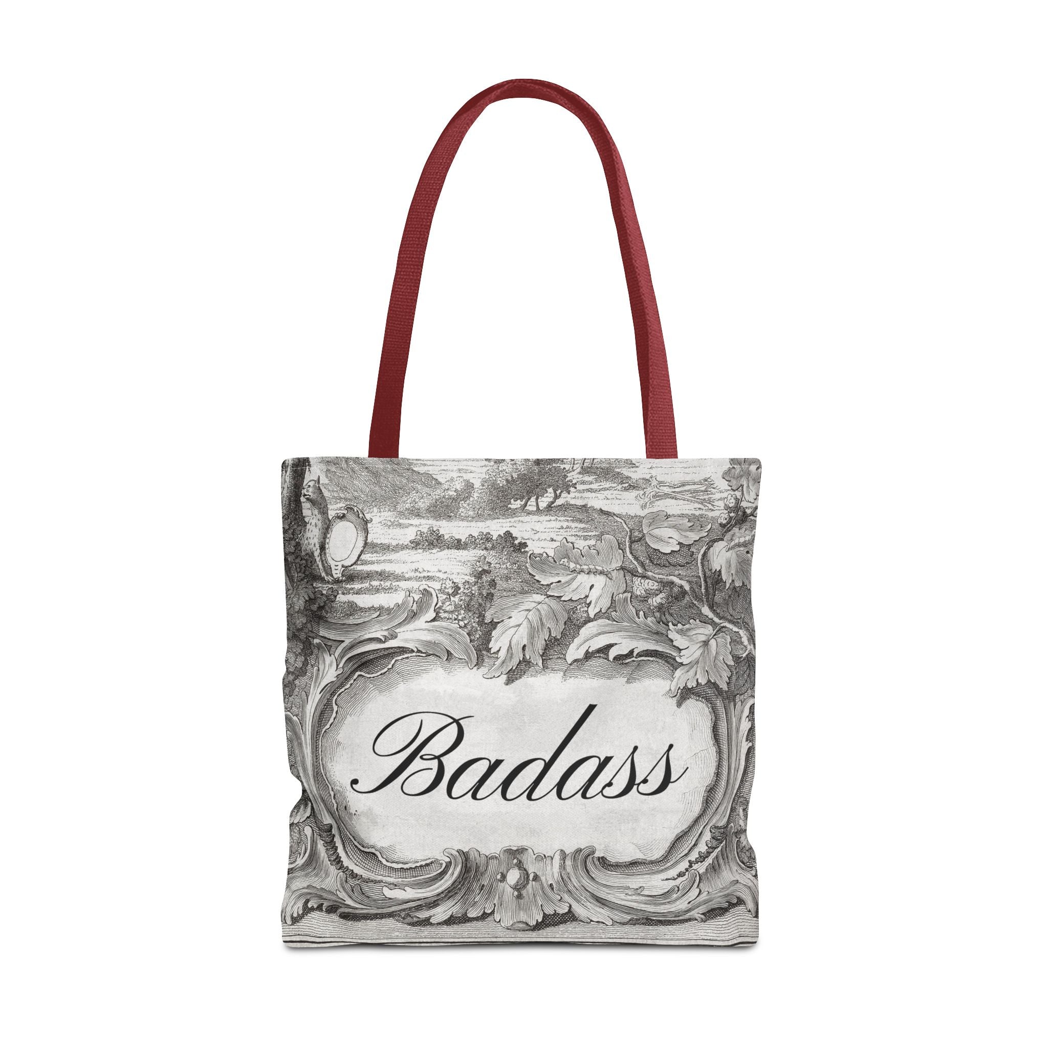 French Toile Cartouche - Badass Tote Bag (3 sizes, 5 handle colors)