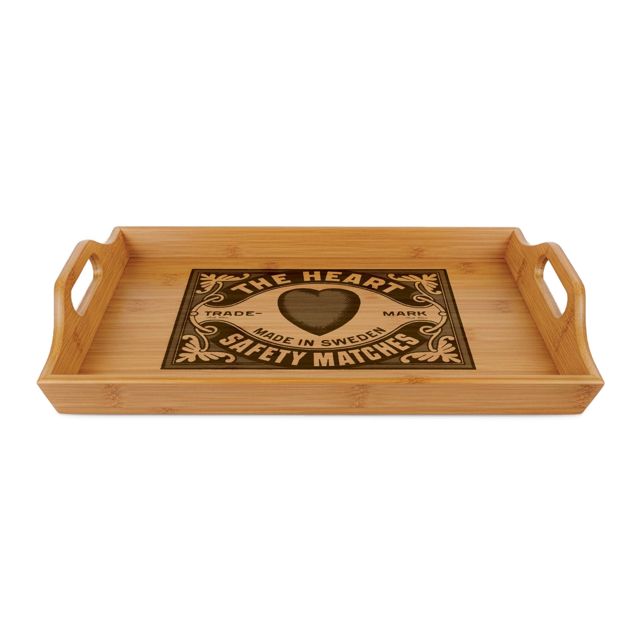 The Heart Vintage Safety Matches Design Engraved Bamboo Serving Tray