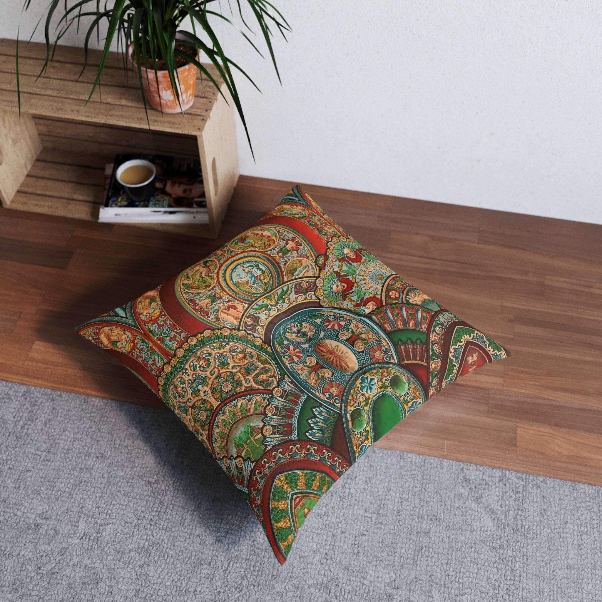 Renaissance Circles and Arches Tufted Floor Pillow, Square (2 sizes)