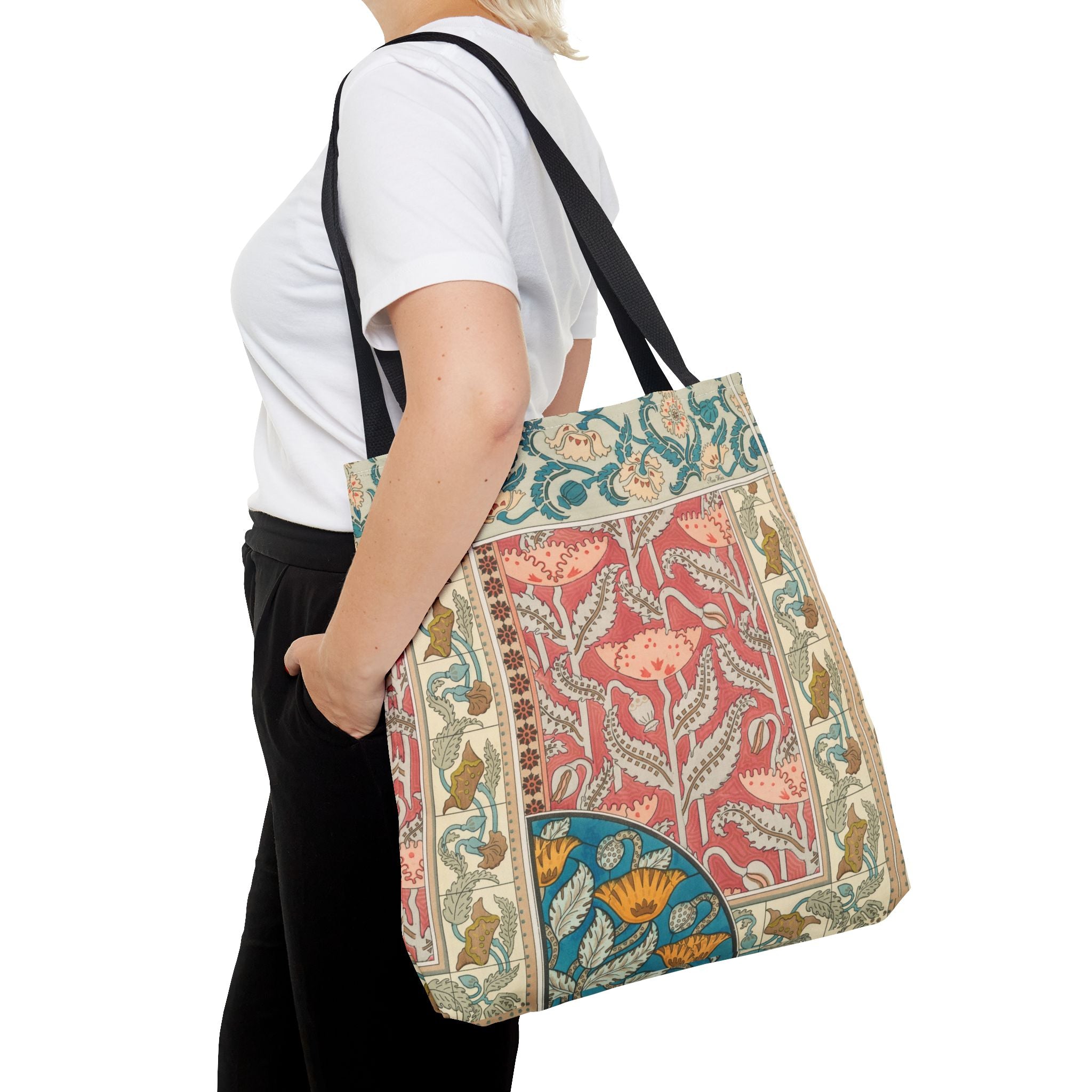 Deco Poppies Tote Bag (3 sizes, 5 handle colors to choose from)