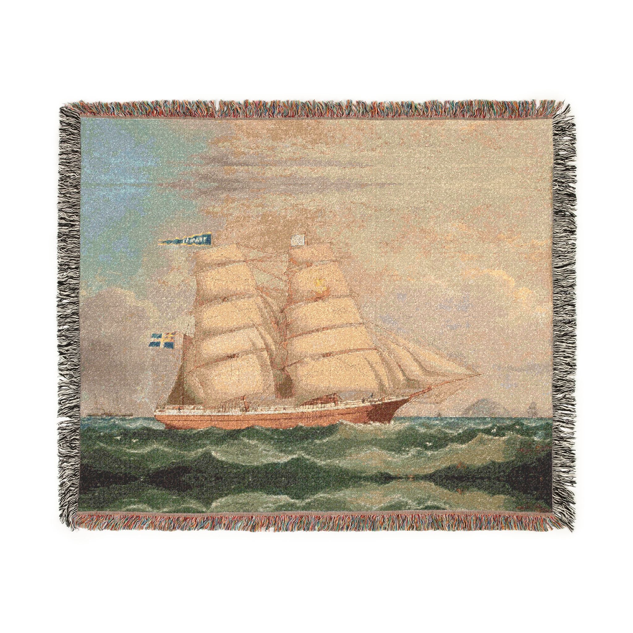 Sailing Clipper Woven Blanket / Wall Art: Nautical Ship Tapestry Throw 3 sizes