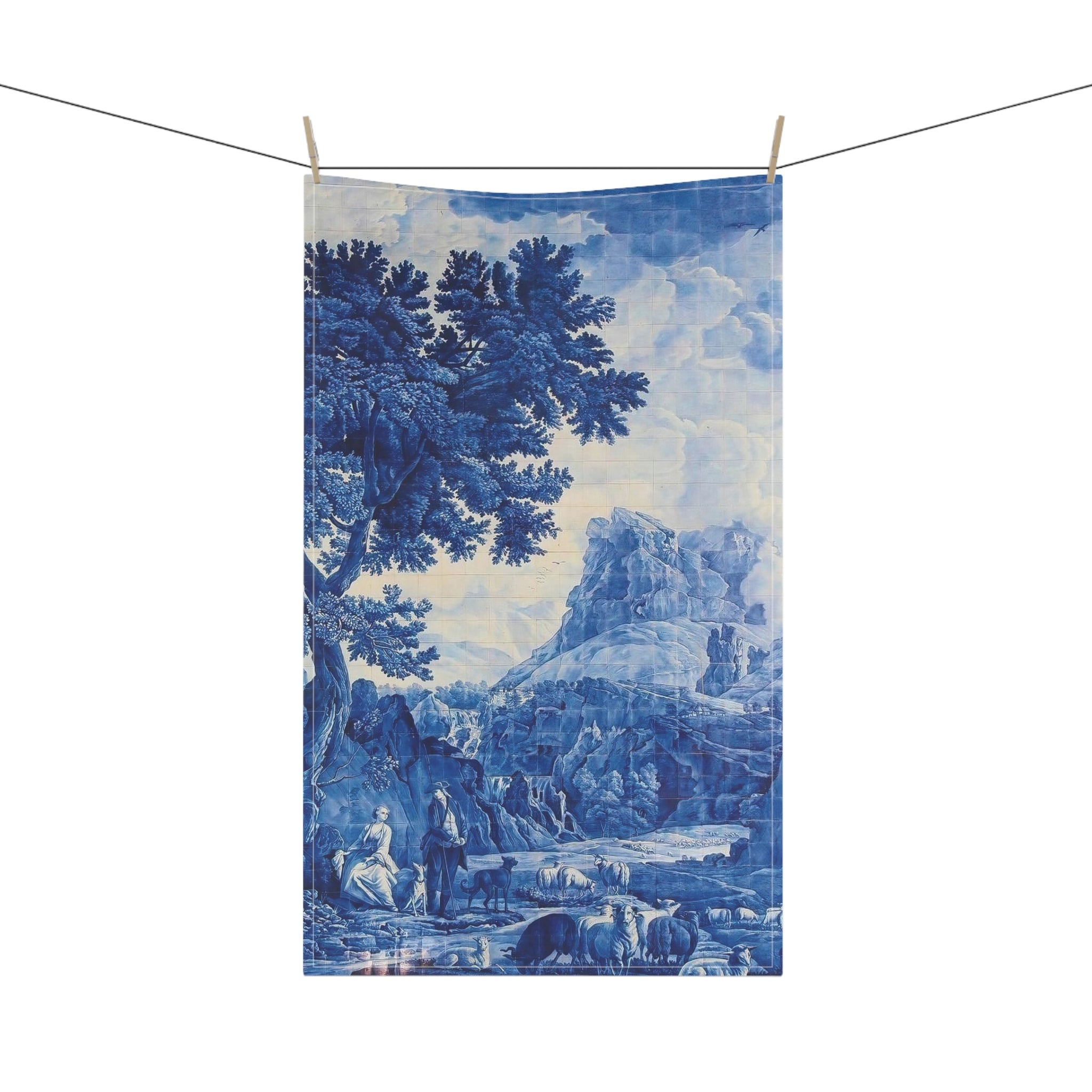 Blue and White Delft Tile Toile Tea Towels - Kitchen Accessories, Gift