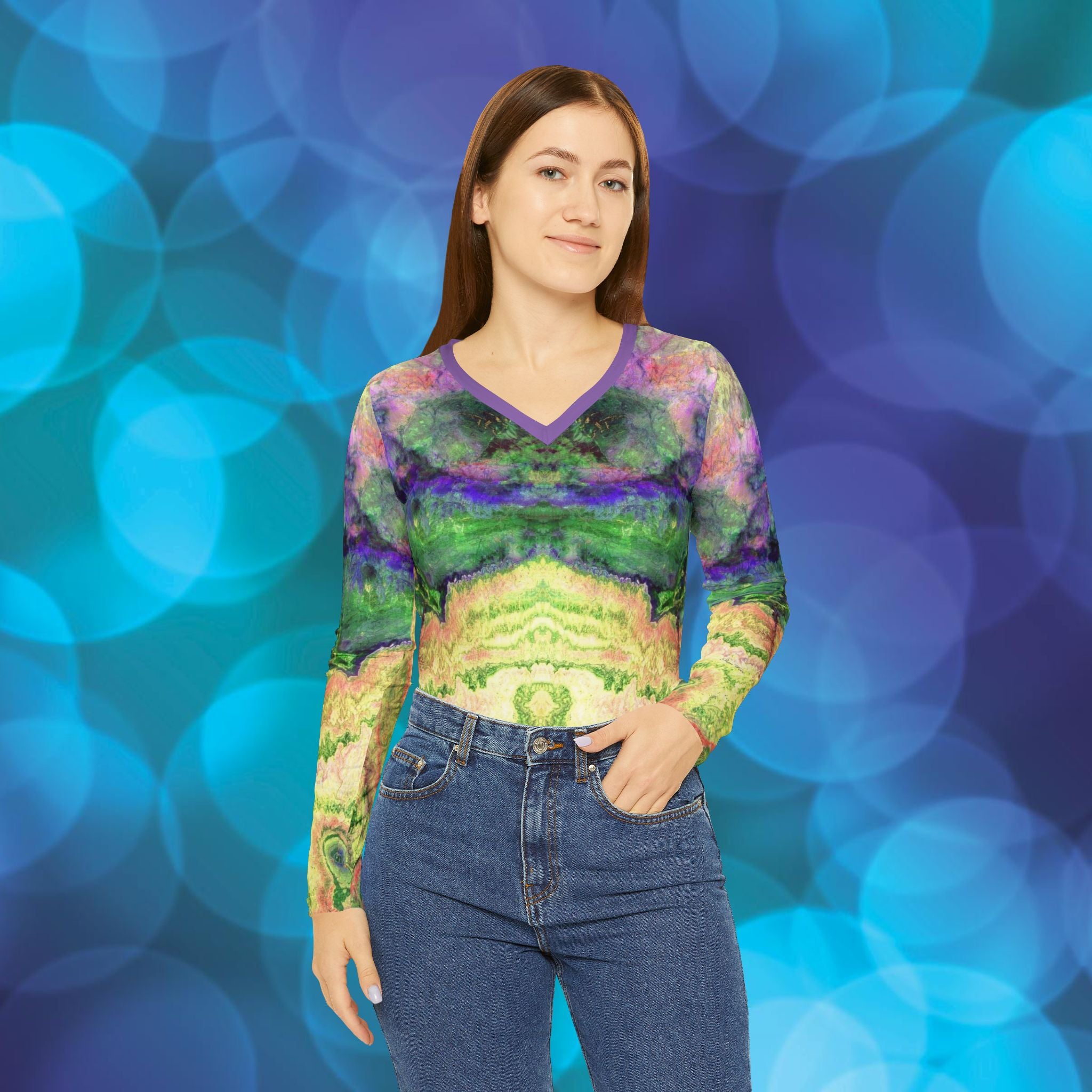 Italian Marble Paper  v.2 a Women's Long Sleeve V-neck Shirt (8 sizes)