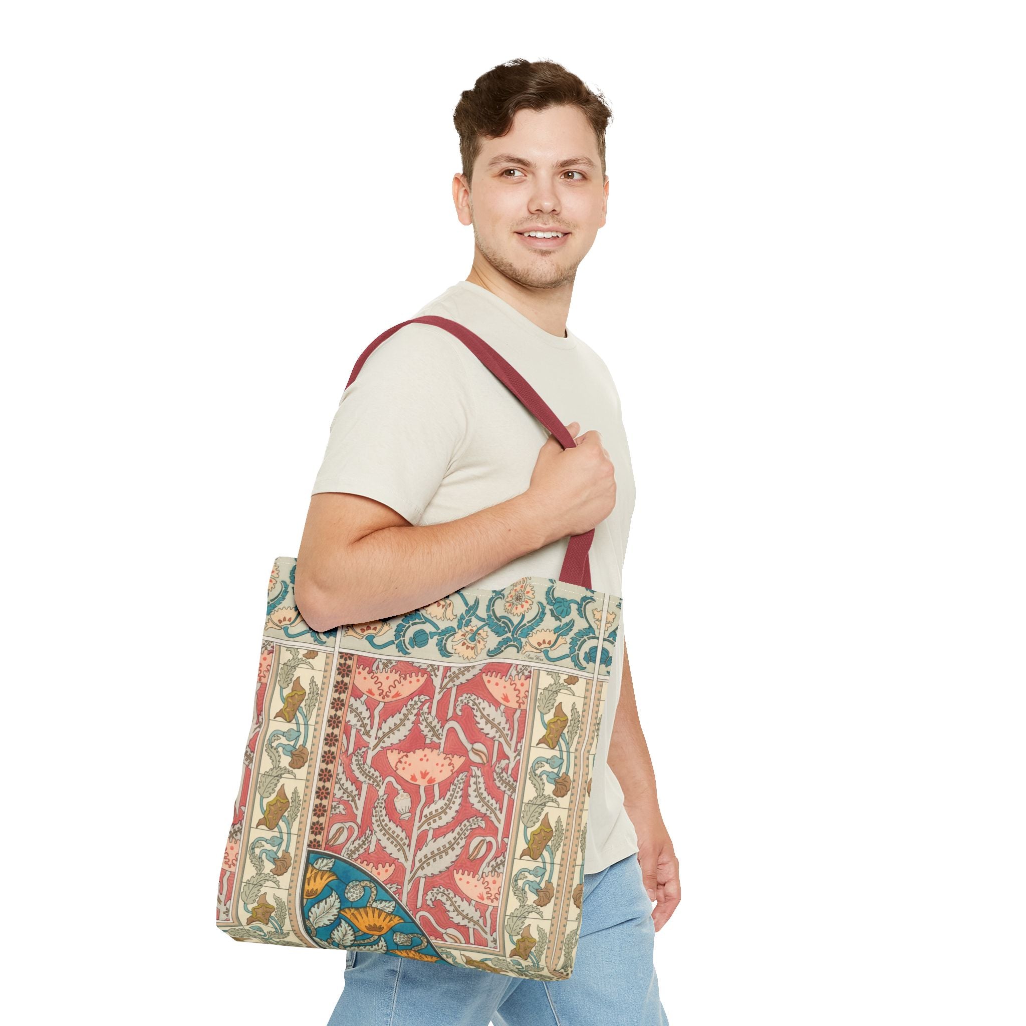 Deco Poppies Tote Bag (3 sizes, 5 handle colors to choose from)