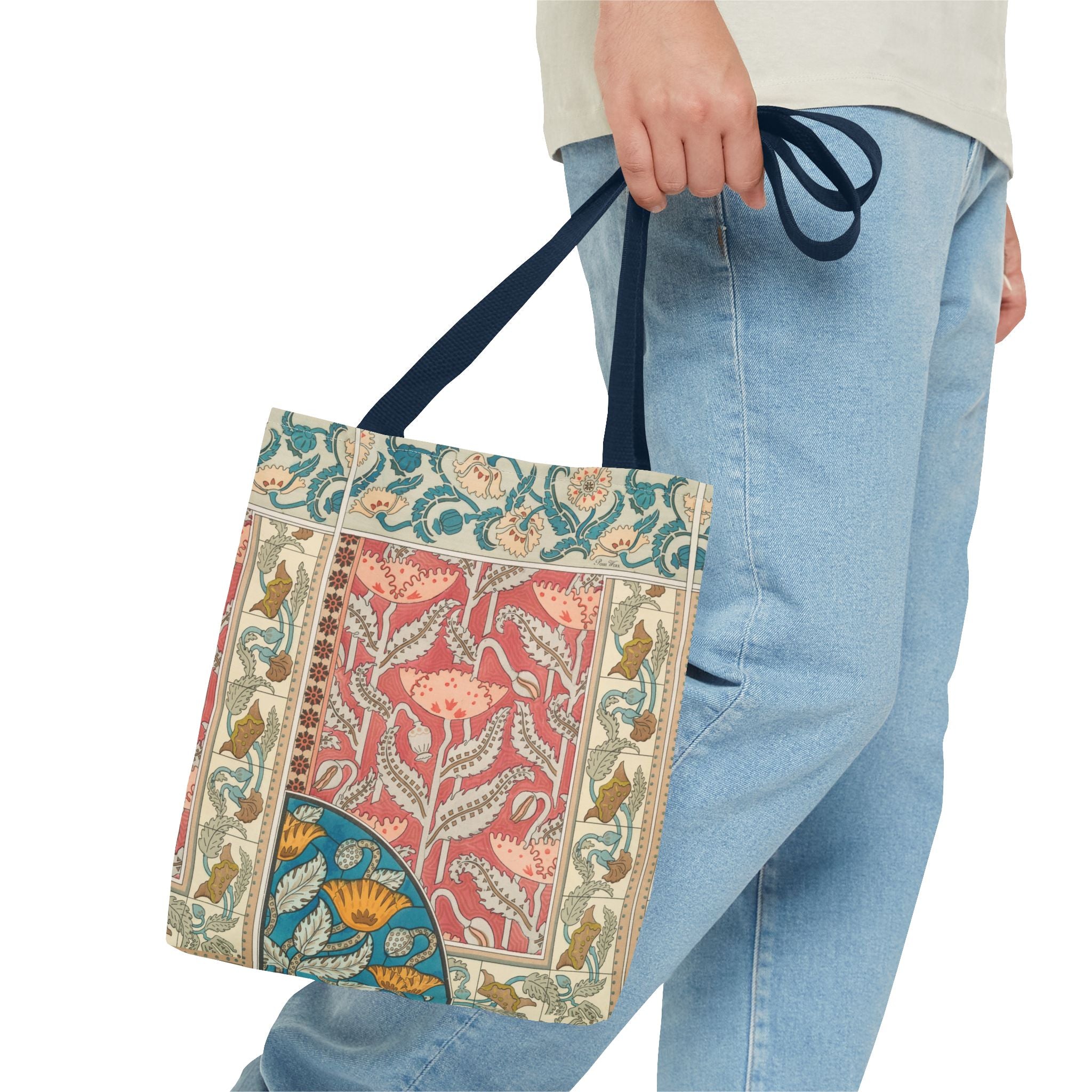 Deco Poppies Tote Bag (3 sizes, 5 handle colors to choose from)