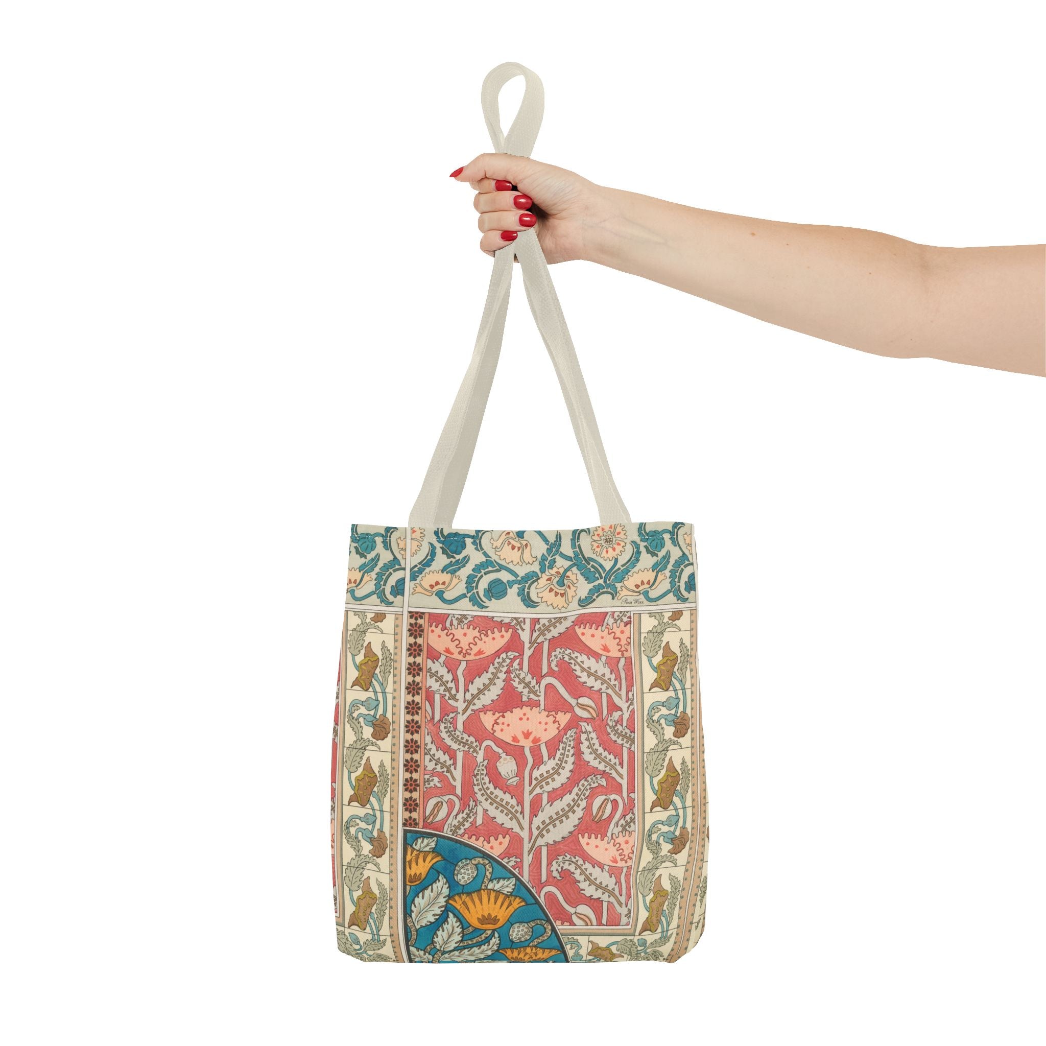 Deco Poppies Tote Bag (3 sizes, 5 handle colors to choose from)