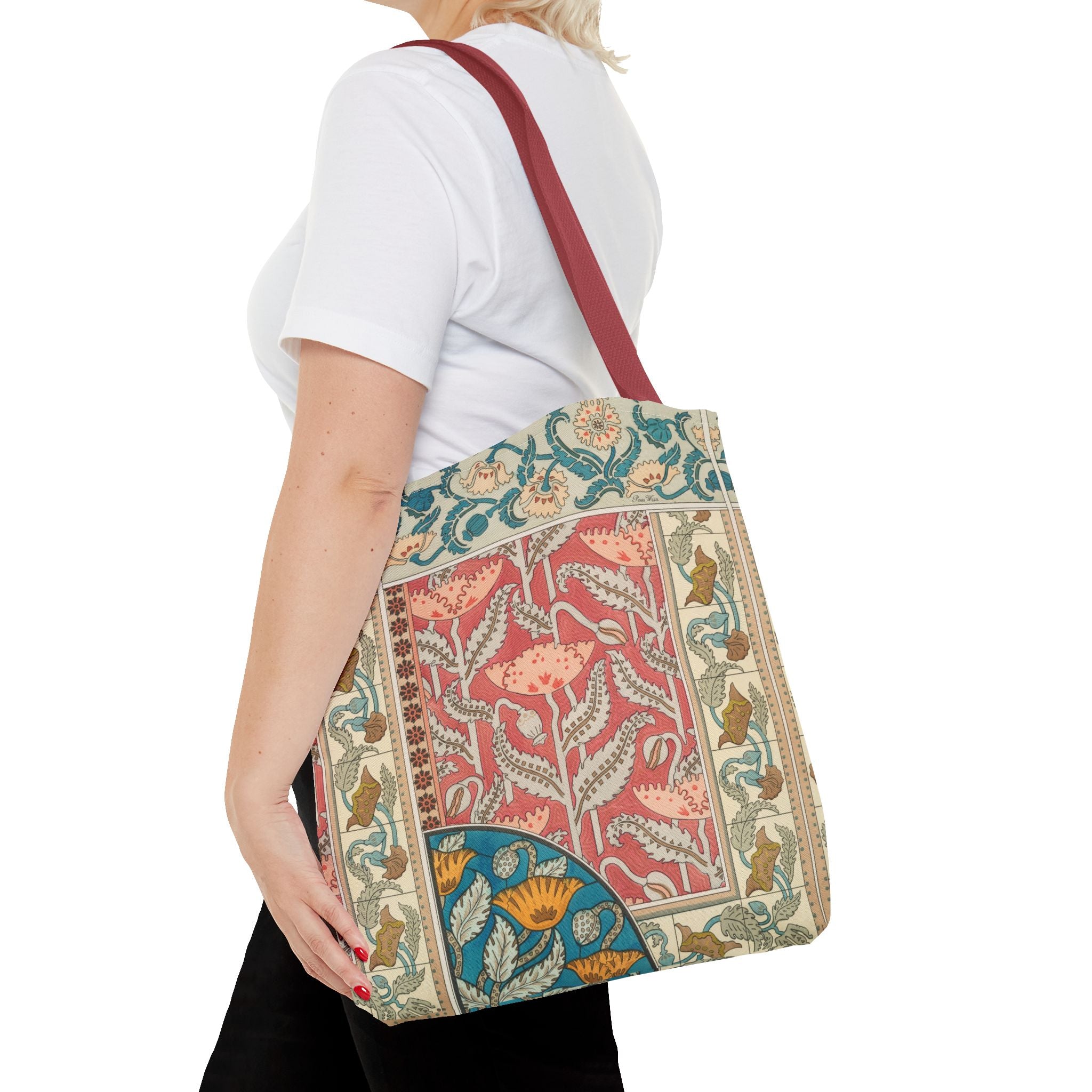 Deco Poppies Tote Bag (3 sizes, 5 handle colors to choose from)