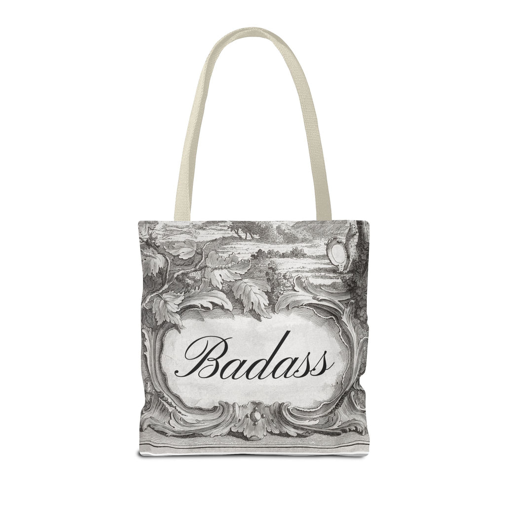 French Toile Cartouche - Badass Tote Bag (3 sizes, 5 handle colors)