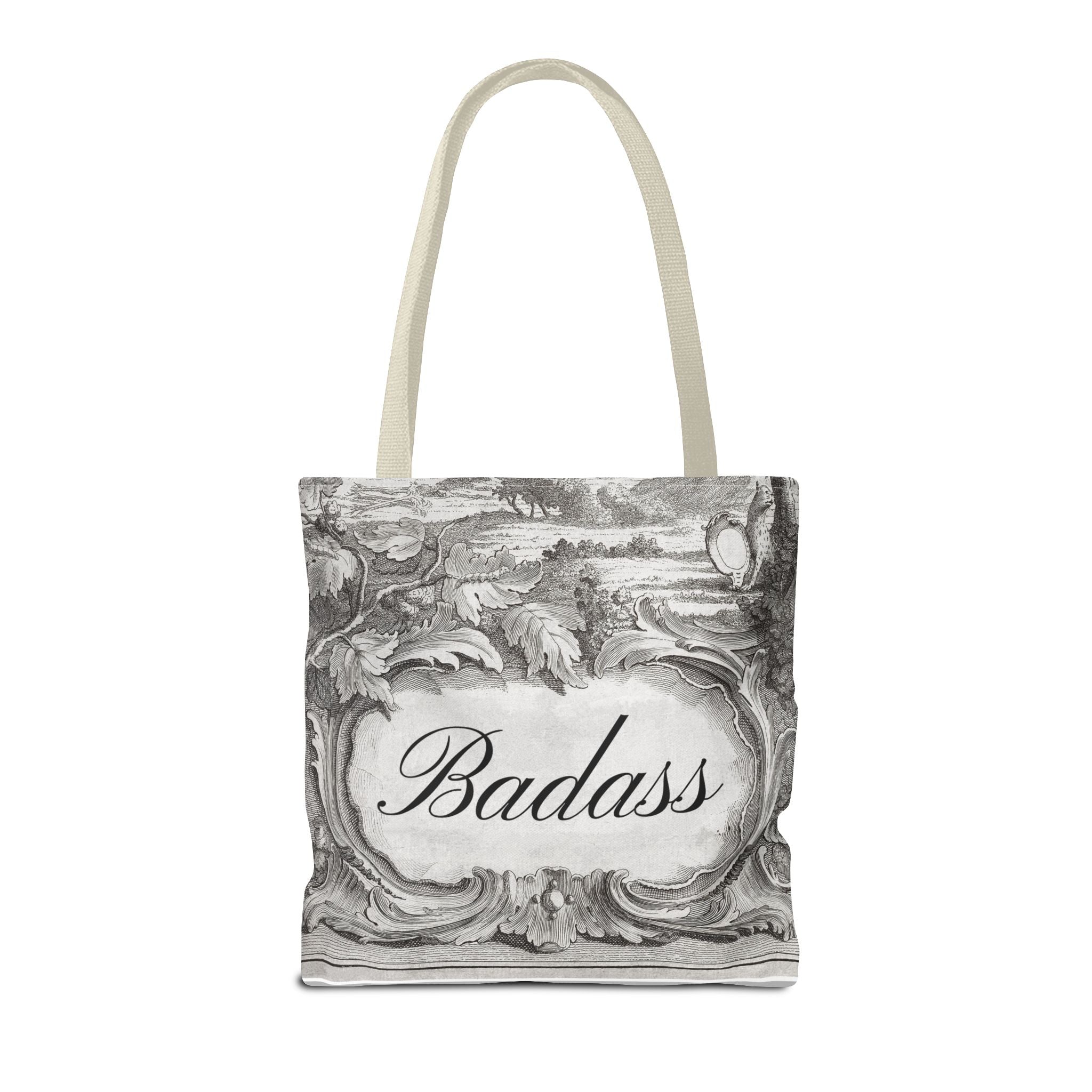 French Toile Cartouche - Badass Tote Bag (3 sizes, 5 handle colors)