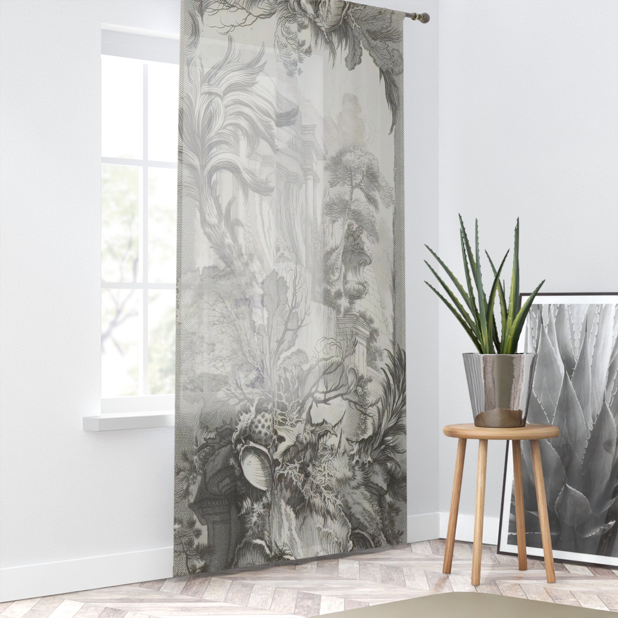 French Toile Sea - Window Curtain (Somewhat Transparent)