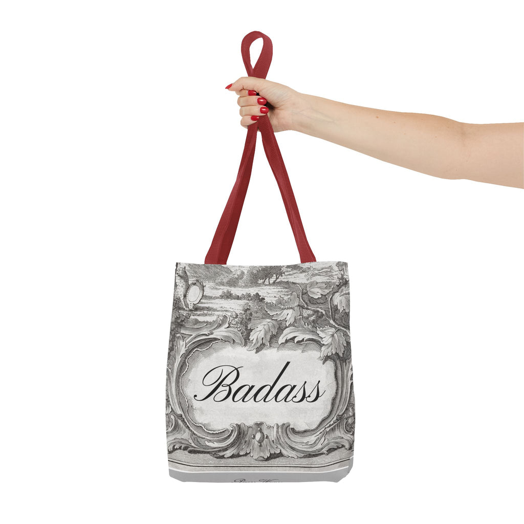 French Toile Cartouche - Badass Tote Bag (3 sizes, 5 handle colors)