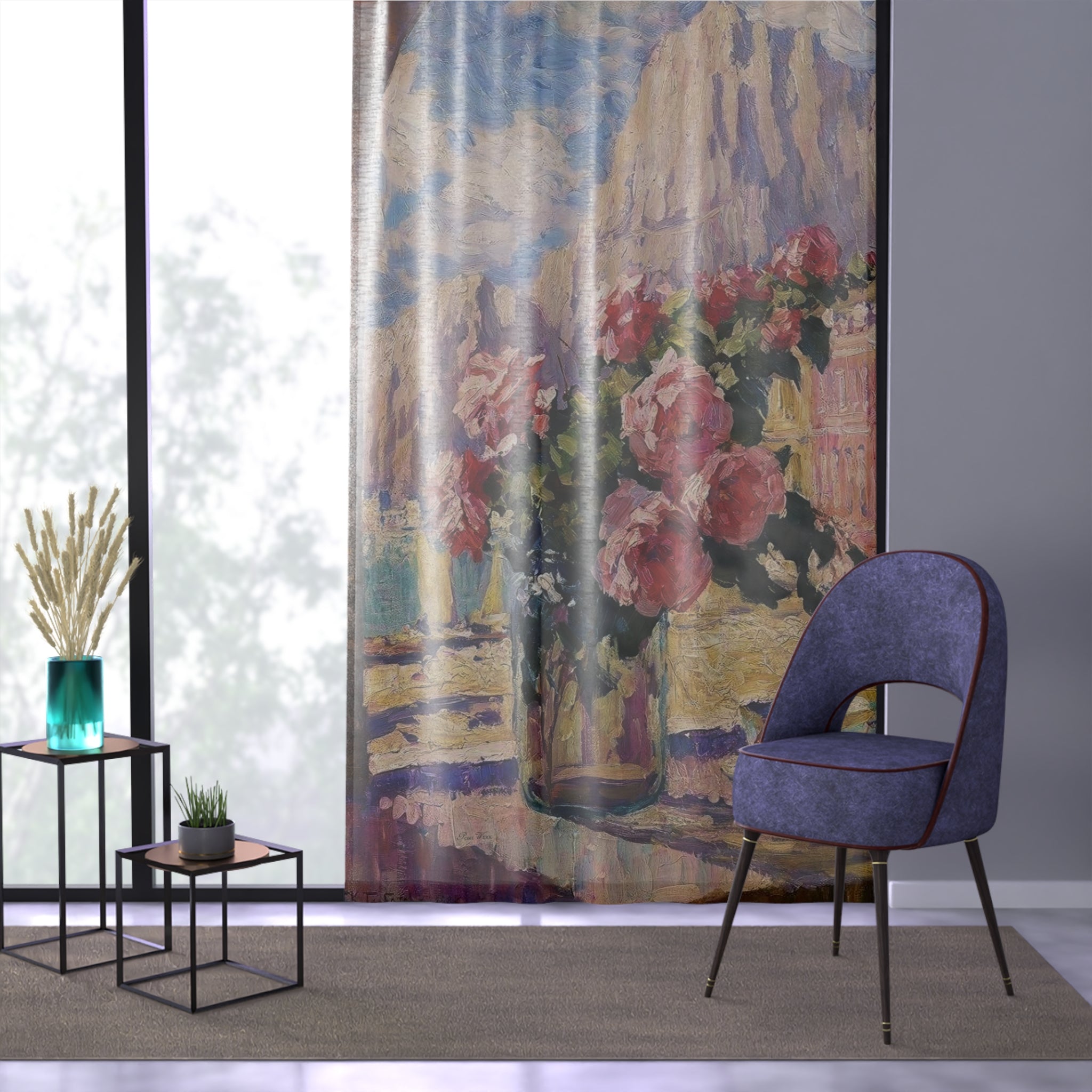 Bouquet in Scenic Window: Window Curtain