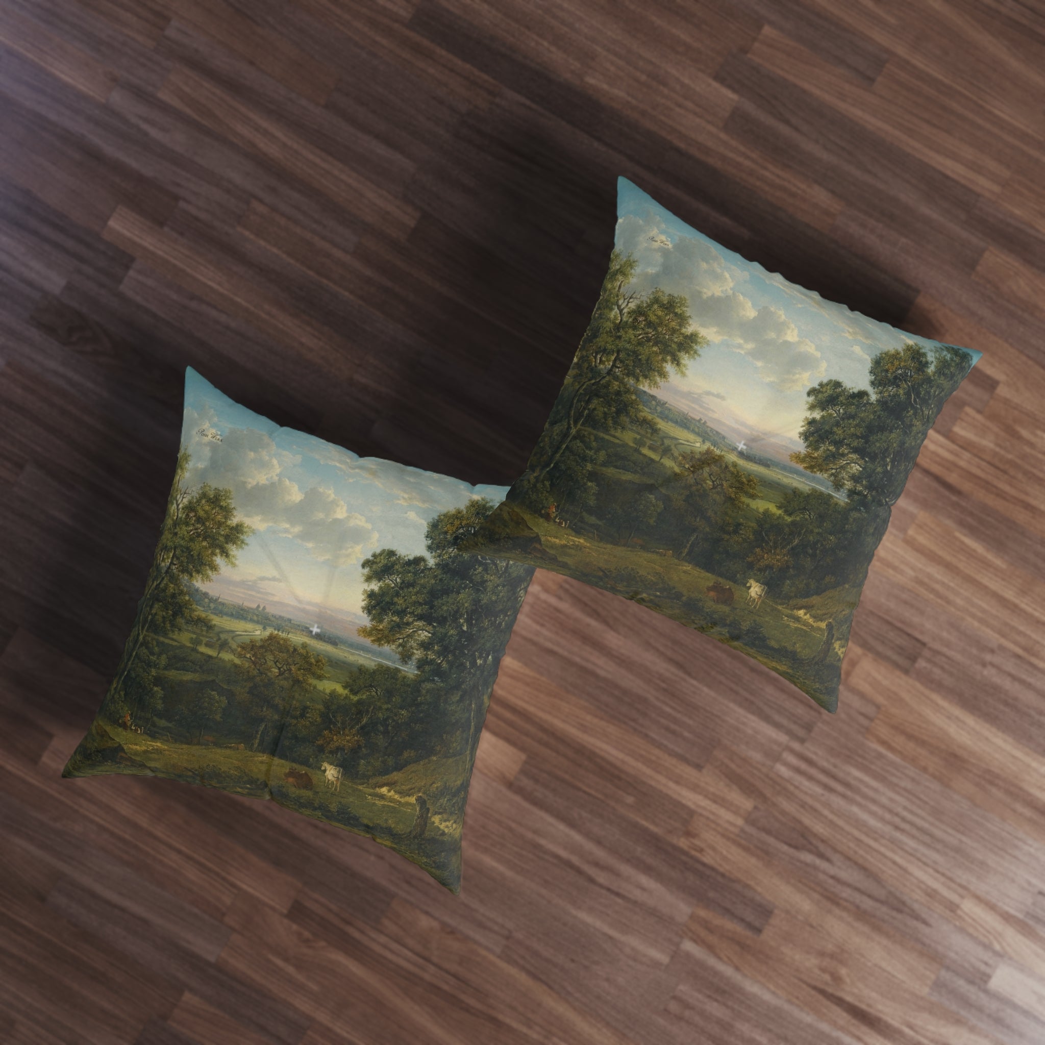 Bucolic Cow Scene Tufted Floor Pillow, Square (2 sizes)