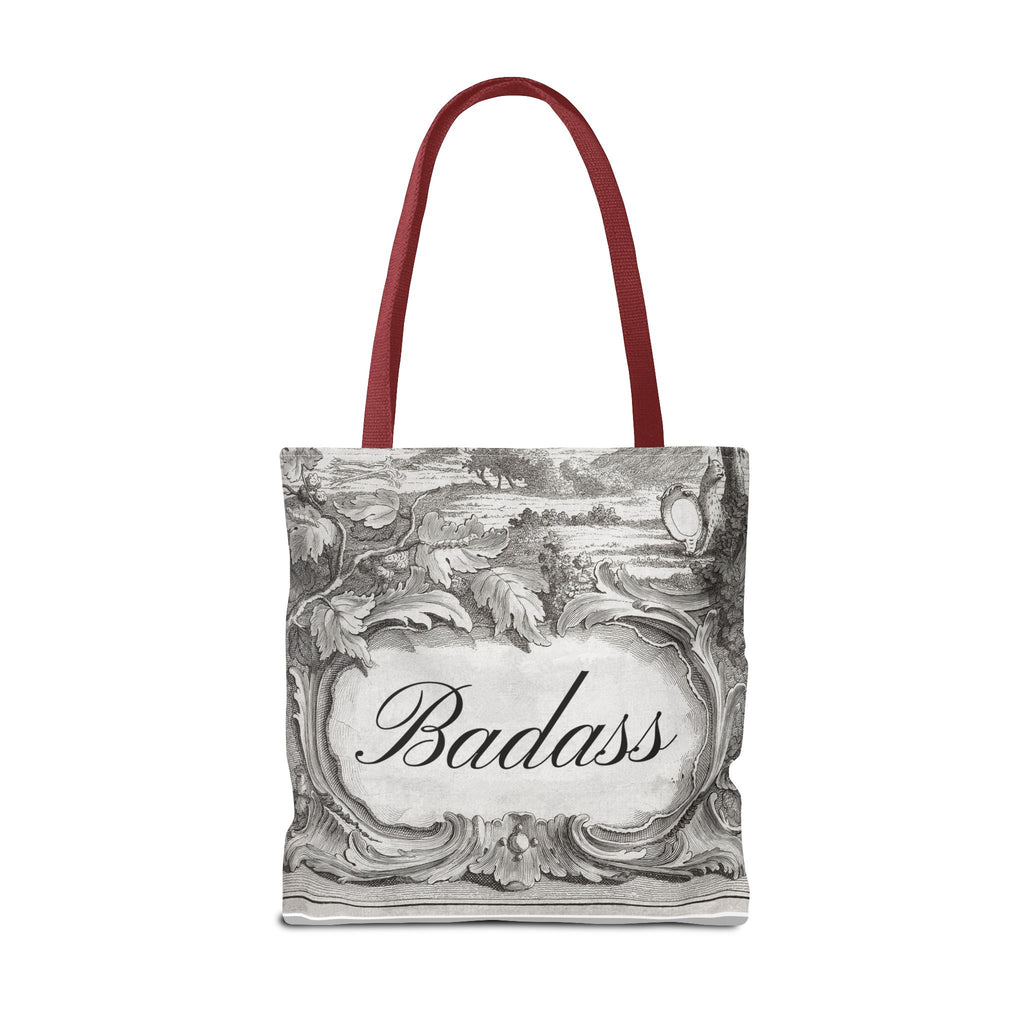 French Toile Cartouche - Badass Tote Bag (3 sizes, 5 handle colors)