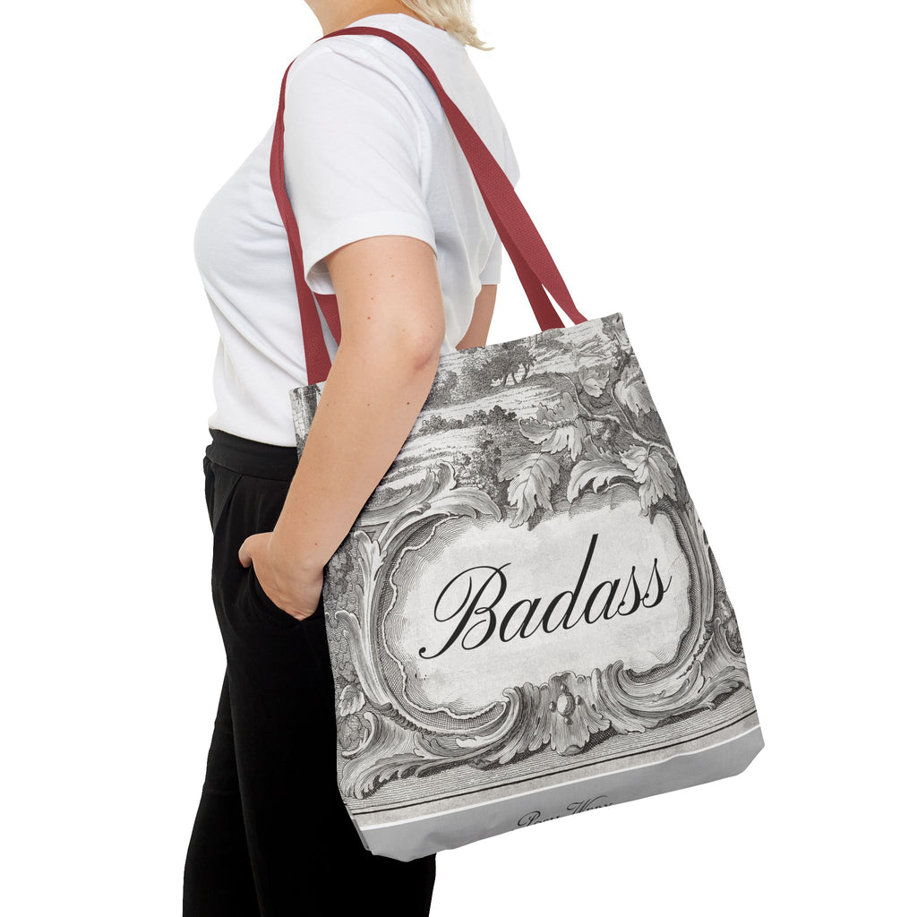 French Toile Cartouche - Badass Tote Bag (3 sizes, 5 handle colors)