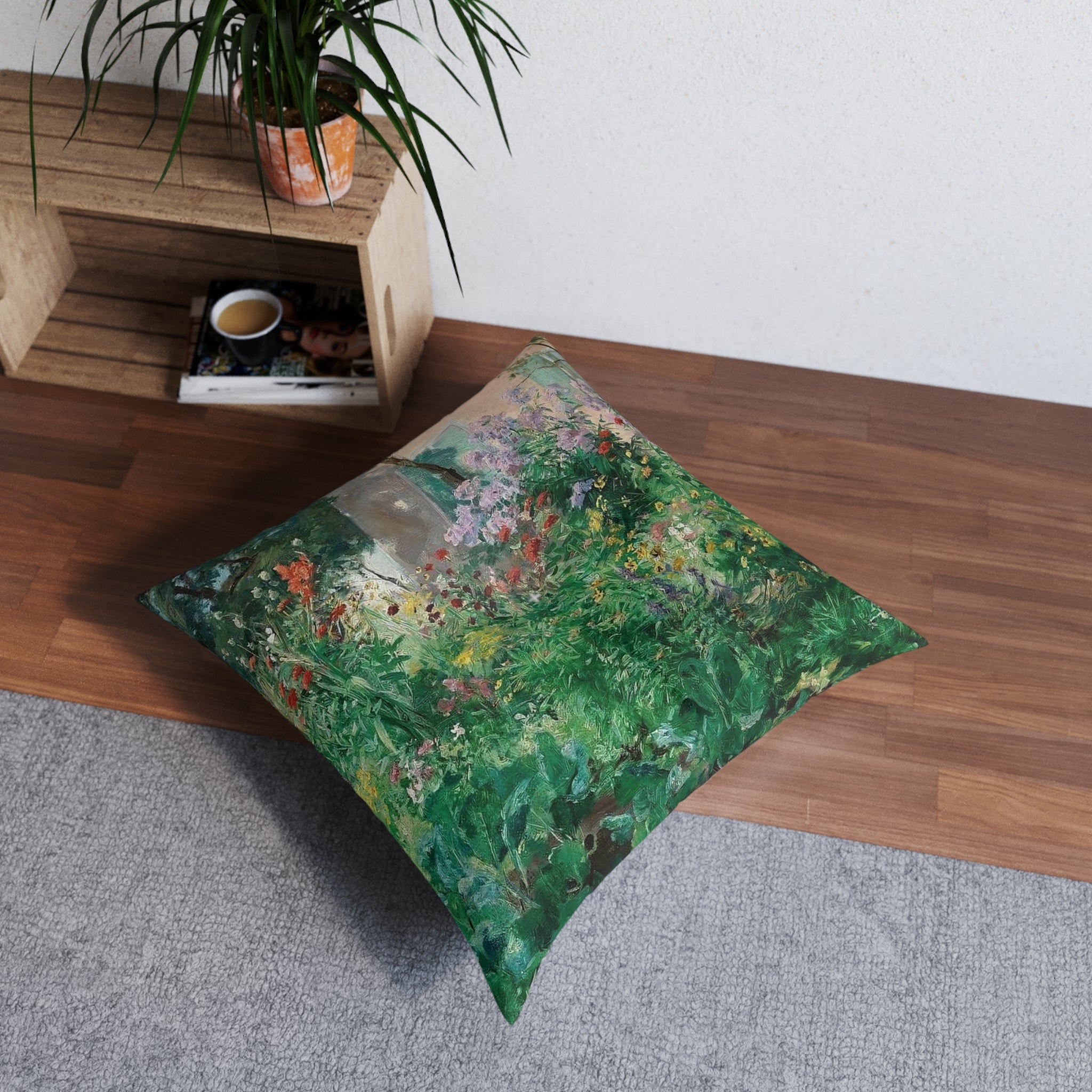Garden and French House w Shutters Tufted Floor Pillow, Square (2 sizes)