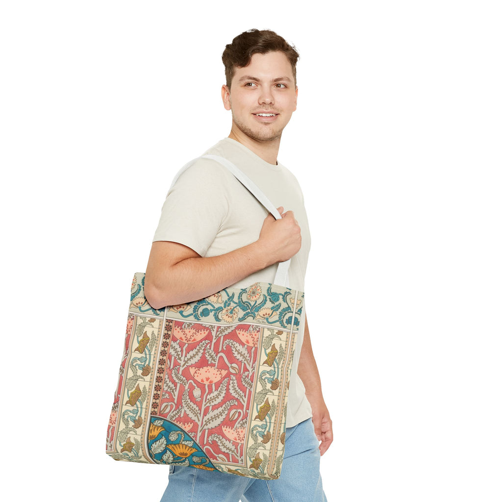 Deco Poppies Tote Bag (3 sizes, 5 handle colors to choose from)