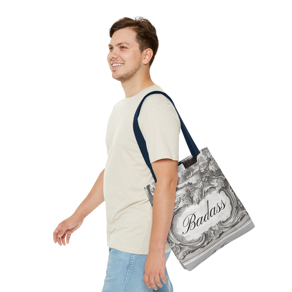 French Toile Cartouche - Badass Tote Bag (3 sizes, 5 handle colors)