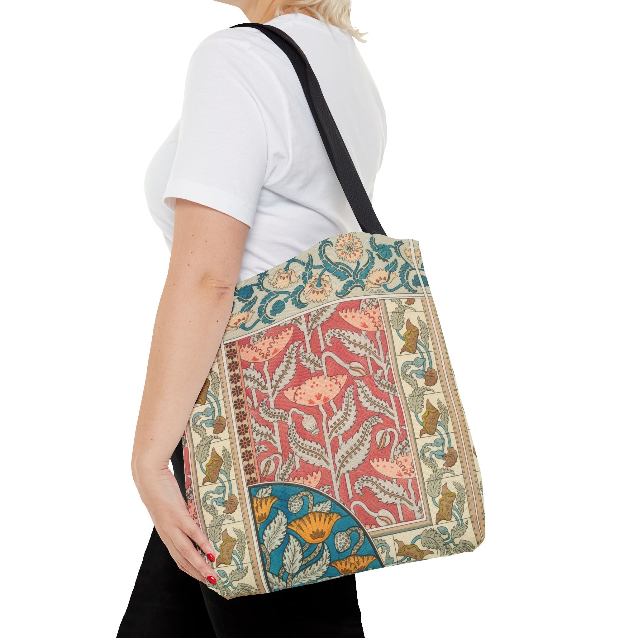 Deco Poppies Tote Bag (3 sizes, 5 handle colors to choose from)