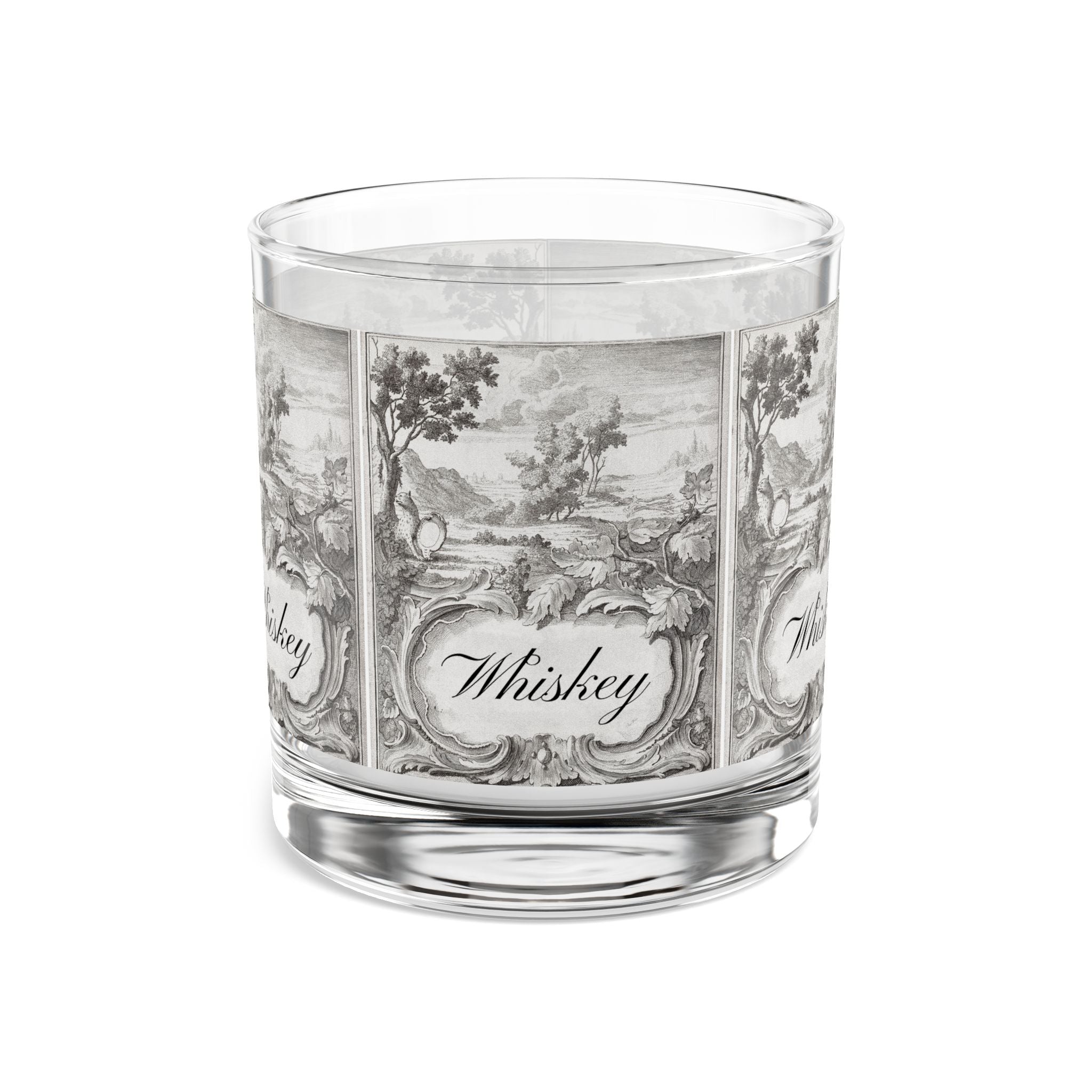 French Toile Cartouche: Whiskey Rocks Glass, 10oz: Barware