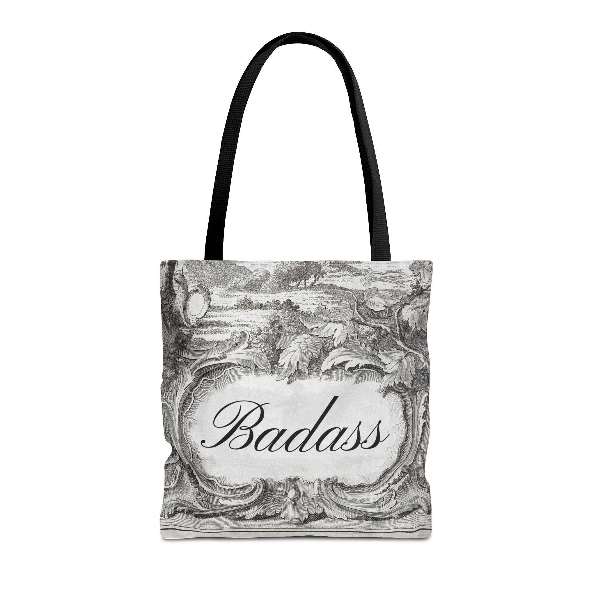 French Toile Cartouche - Badass Tote Bag (3 sizes, 5 handle colors)