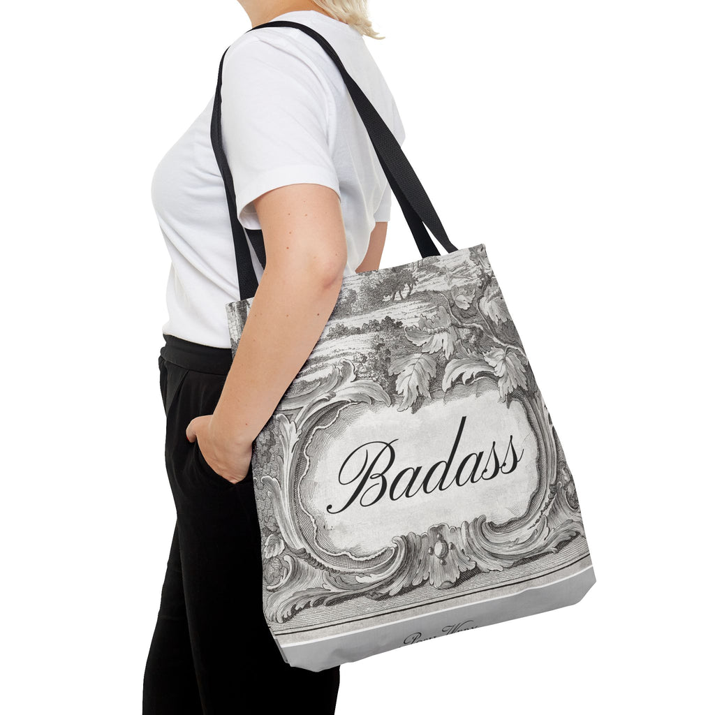 French Toile Cartouche - Badass Tote Bag (3 sizes, 5 handle colors)