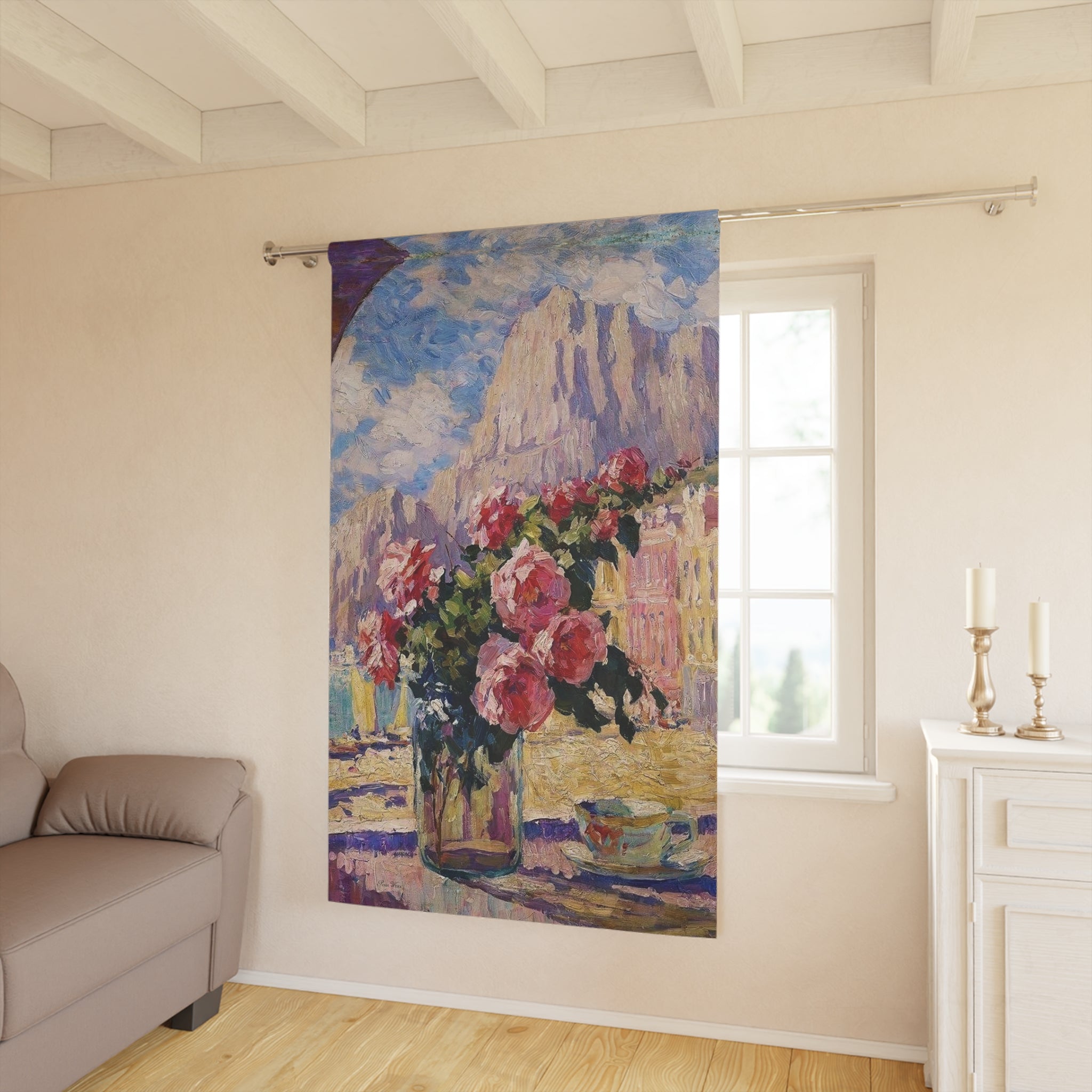 Bouquet in Scenic Window: Window Curtains (1 Piece)