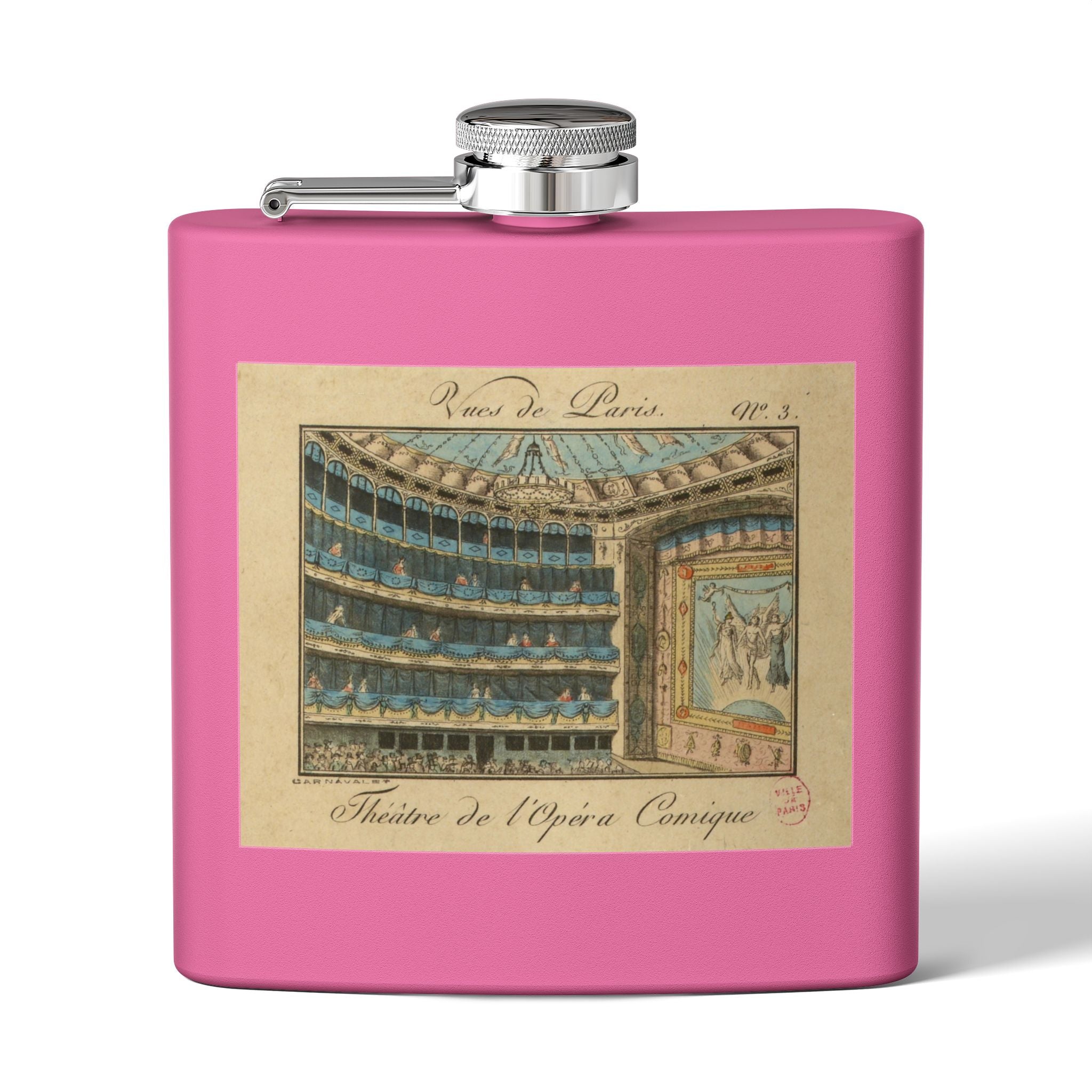 French Opera of Comedy Stainless Steel Flask, 6oz, Barware