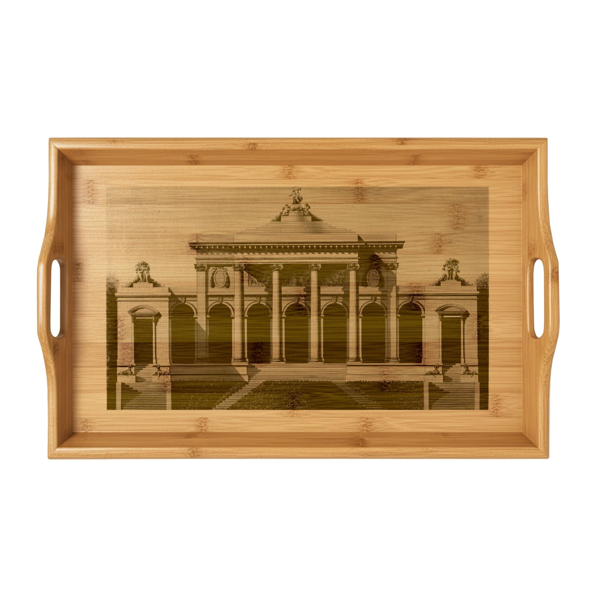Classic Architecture Building Illustration - Engraved Bamboo Serving Tray