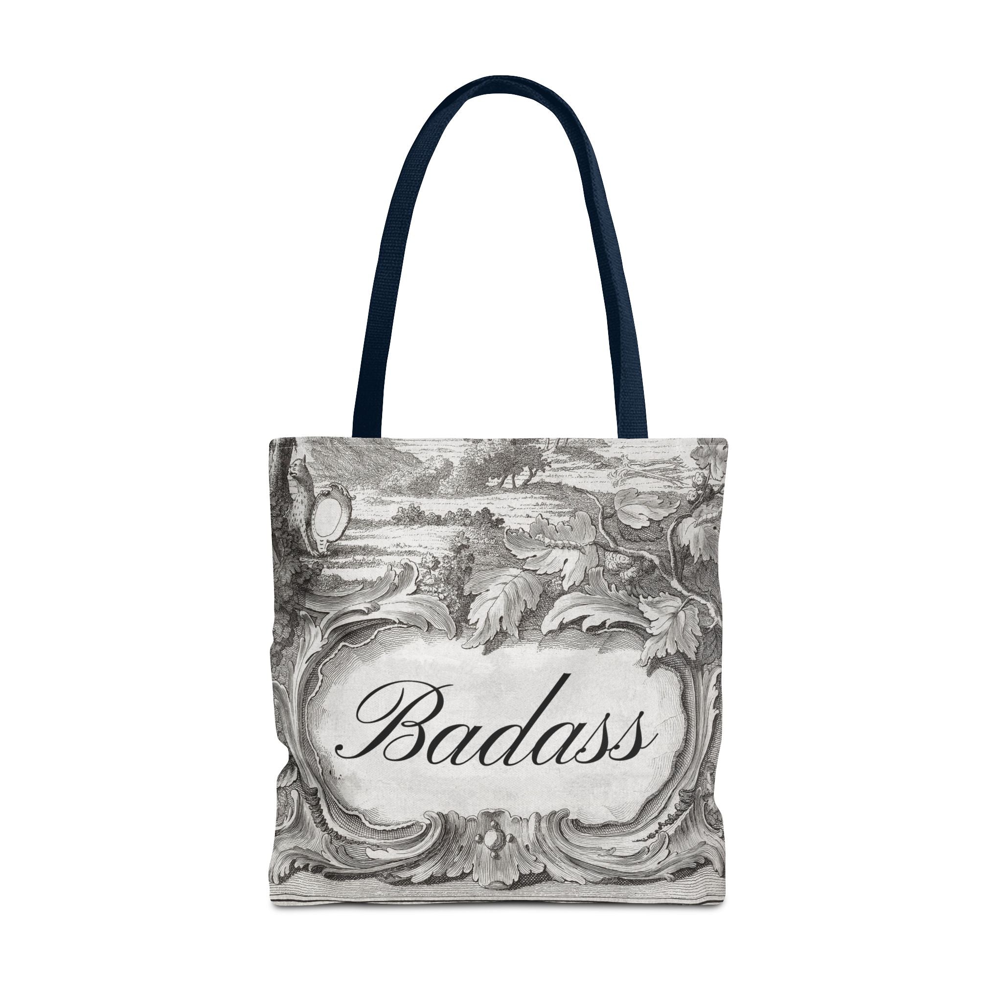 French Toile Cartouche - Badass Tote Bag (3 sizes, 5 handle colors)