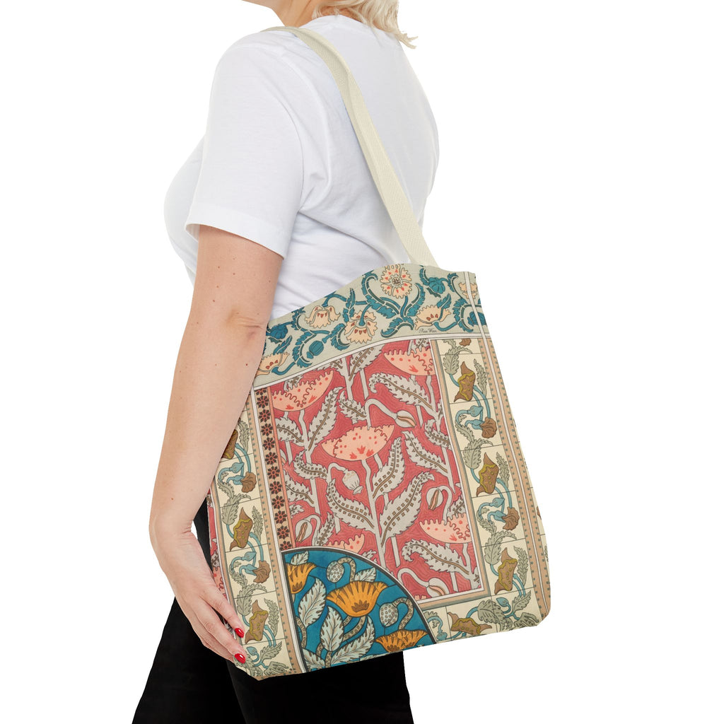 Deco Poppies Tote Bag (3 sizes, 5 handle colors to choose from)