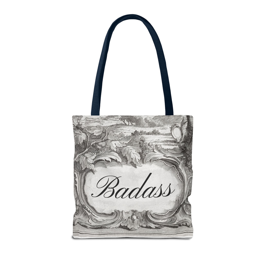 French Toile Cartouche - Badass Tote Bag (3 sizes, 5 handle colors)