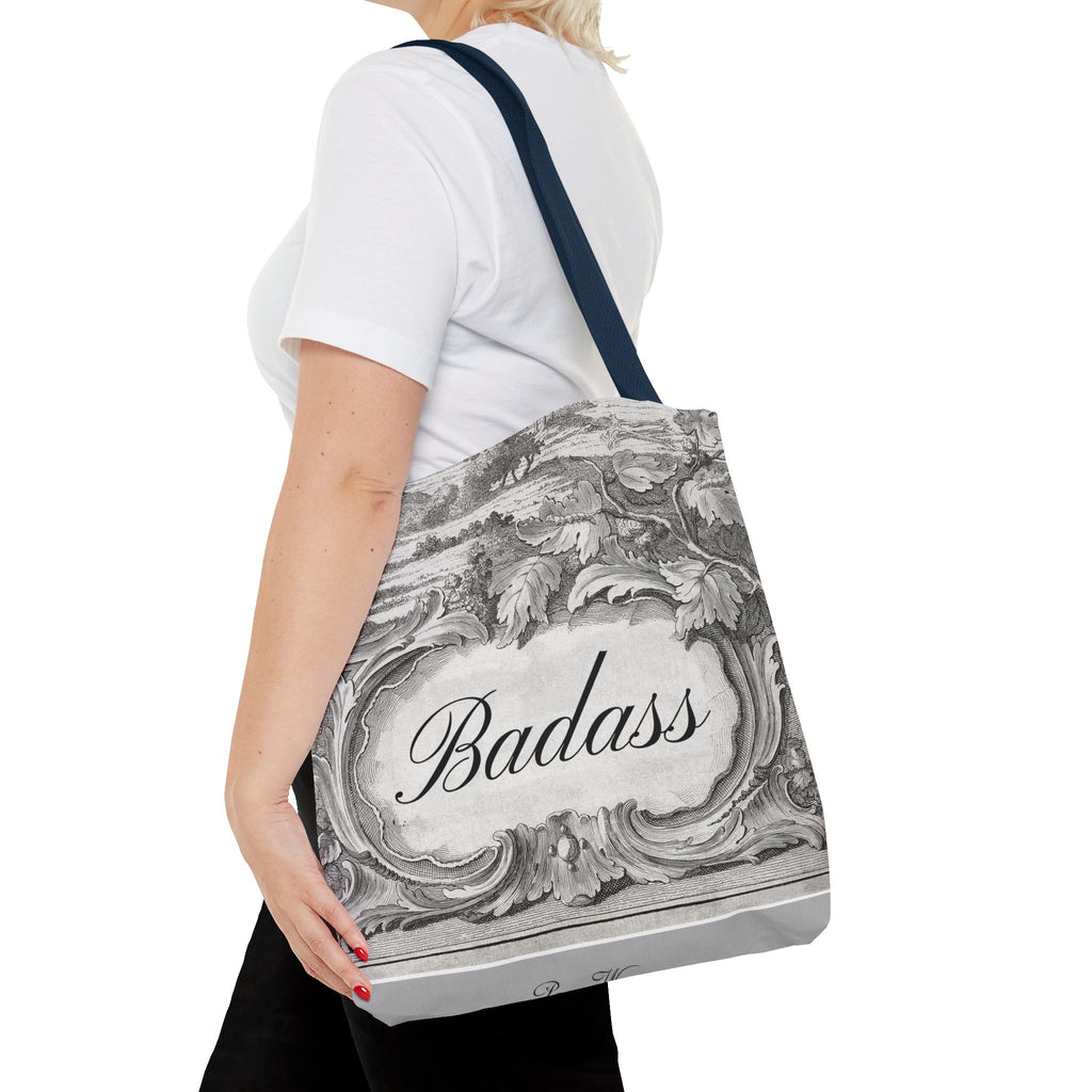 French Toile Cartouche - Badass Tote Bag (3 sizes, 5 handle colors)