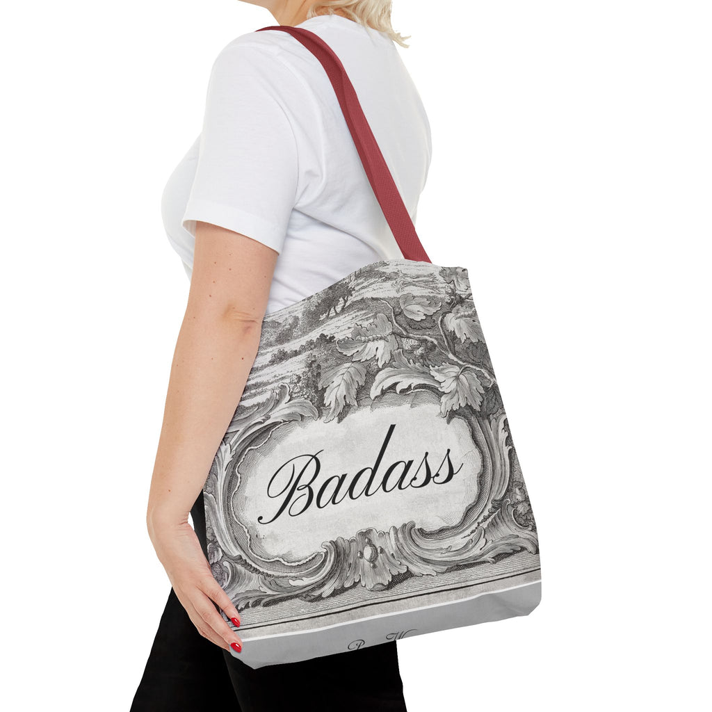 French Toile Cartouche - Badass Tote Bag (3 sizes, 5 handle colors)