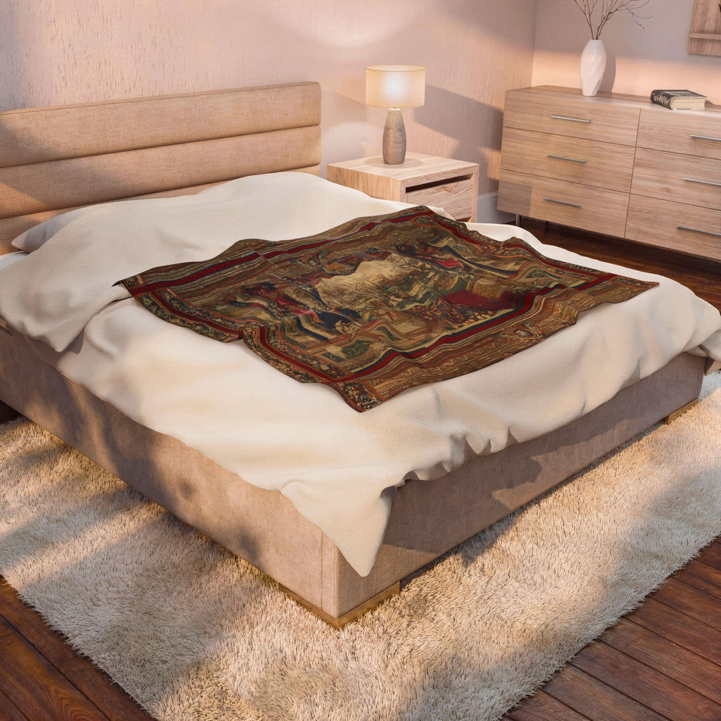 French Tapestry w Monkeys - Velveteen Plush Blanket / Wall Hanging