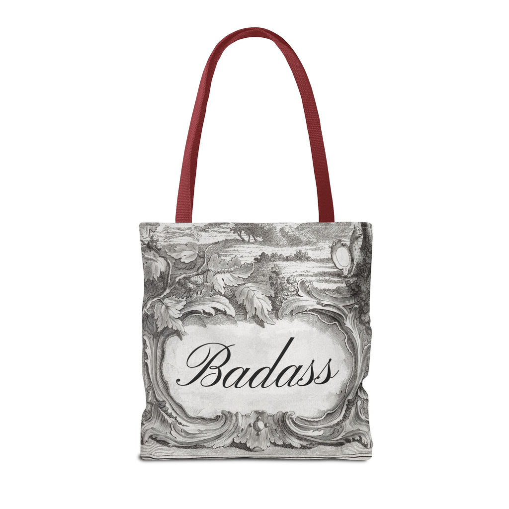 French Toile Cartouche - Badass Tote Bag (3 sizes, 5 handle colors)