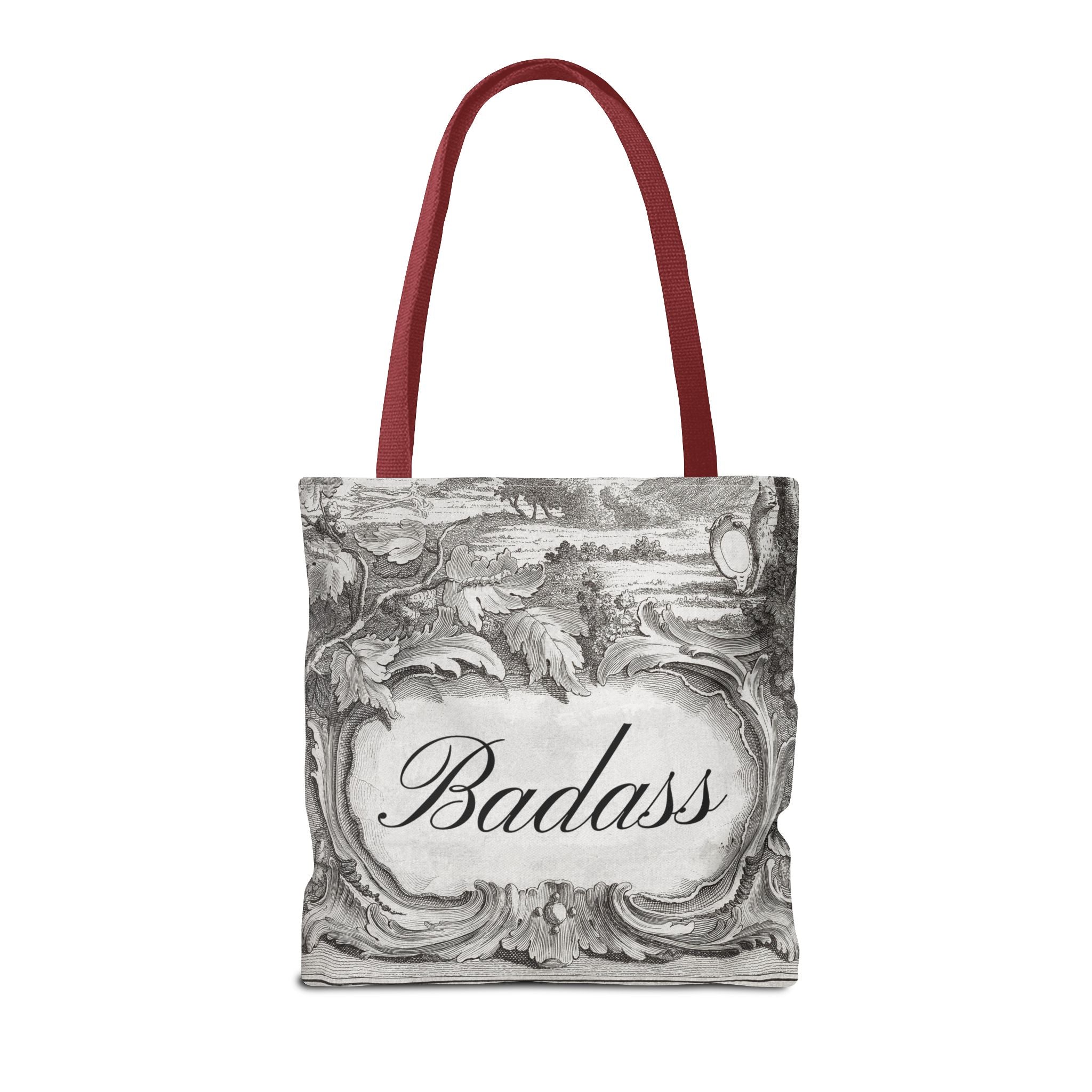 French Toile Cartouche - Badass Tote Bag (3 sizes, 5 handle colors)