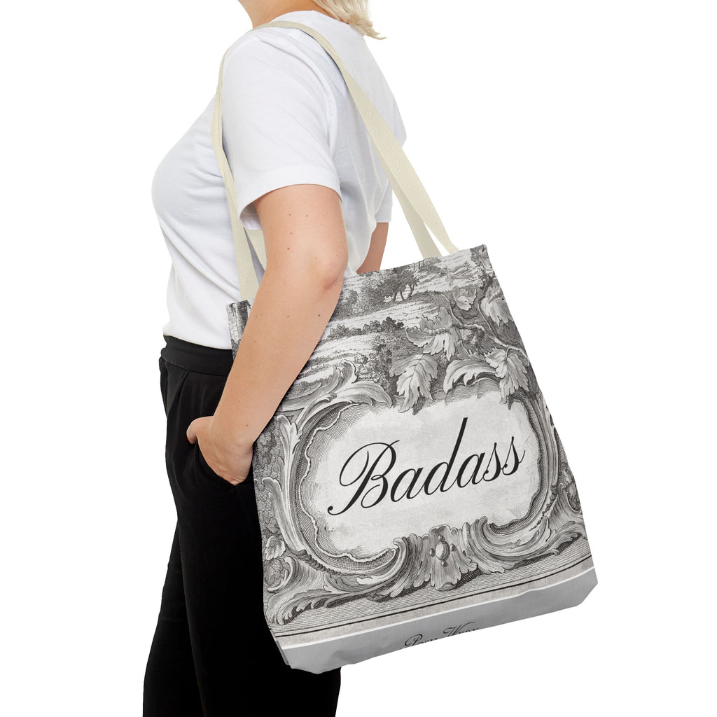 French Toile Cartouche - Badass Tote Bag (3 sizes, 5 handle colors)