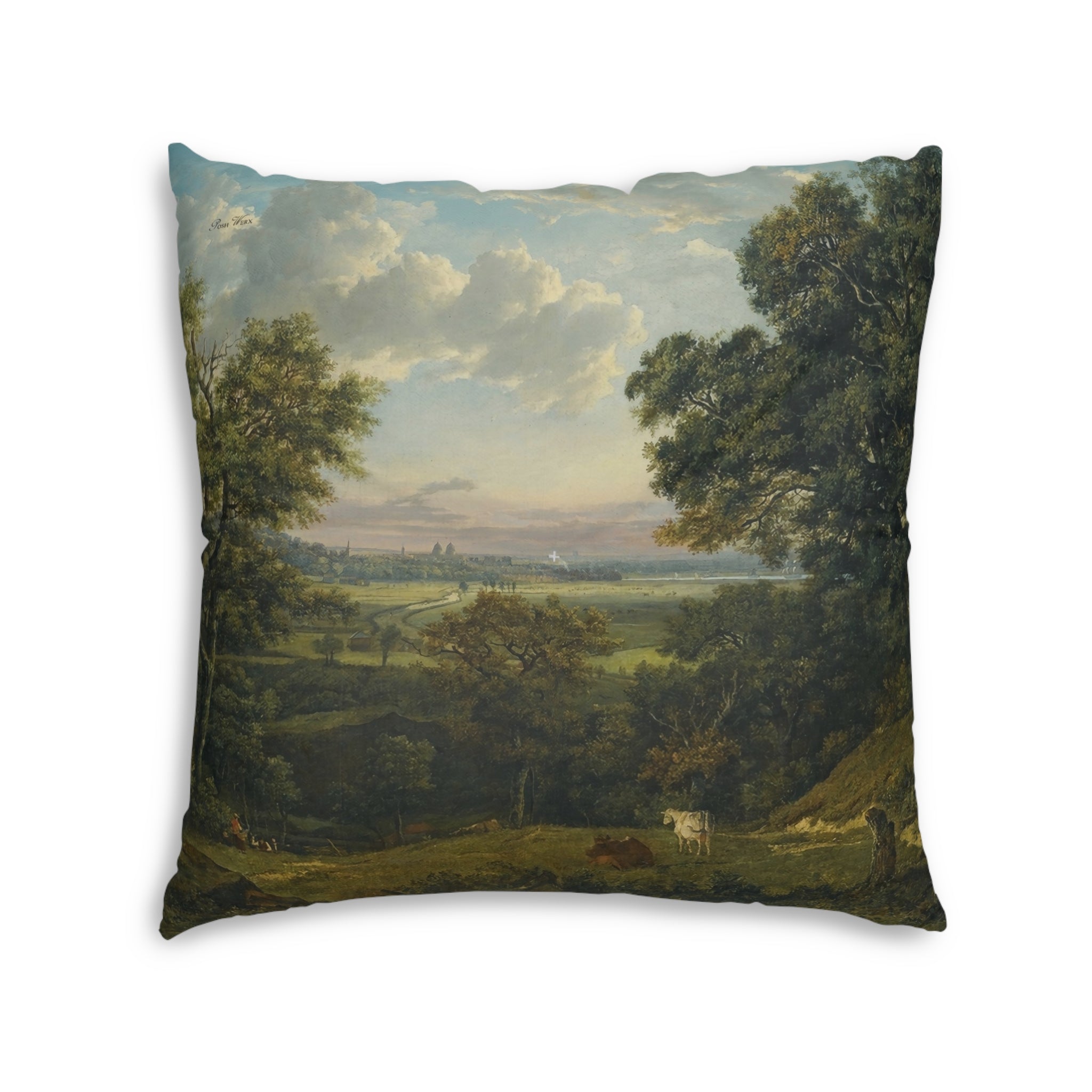 Bucolic Cow Scene Tufted Floor Pillow, Square (2 sizes)