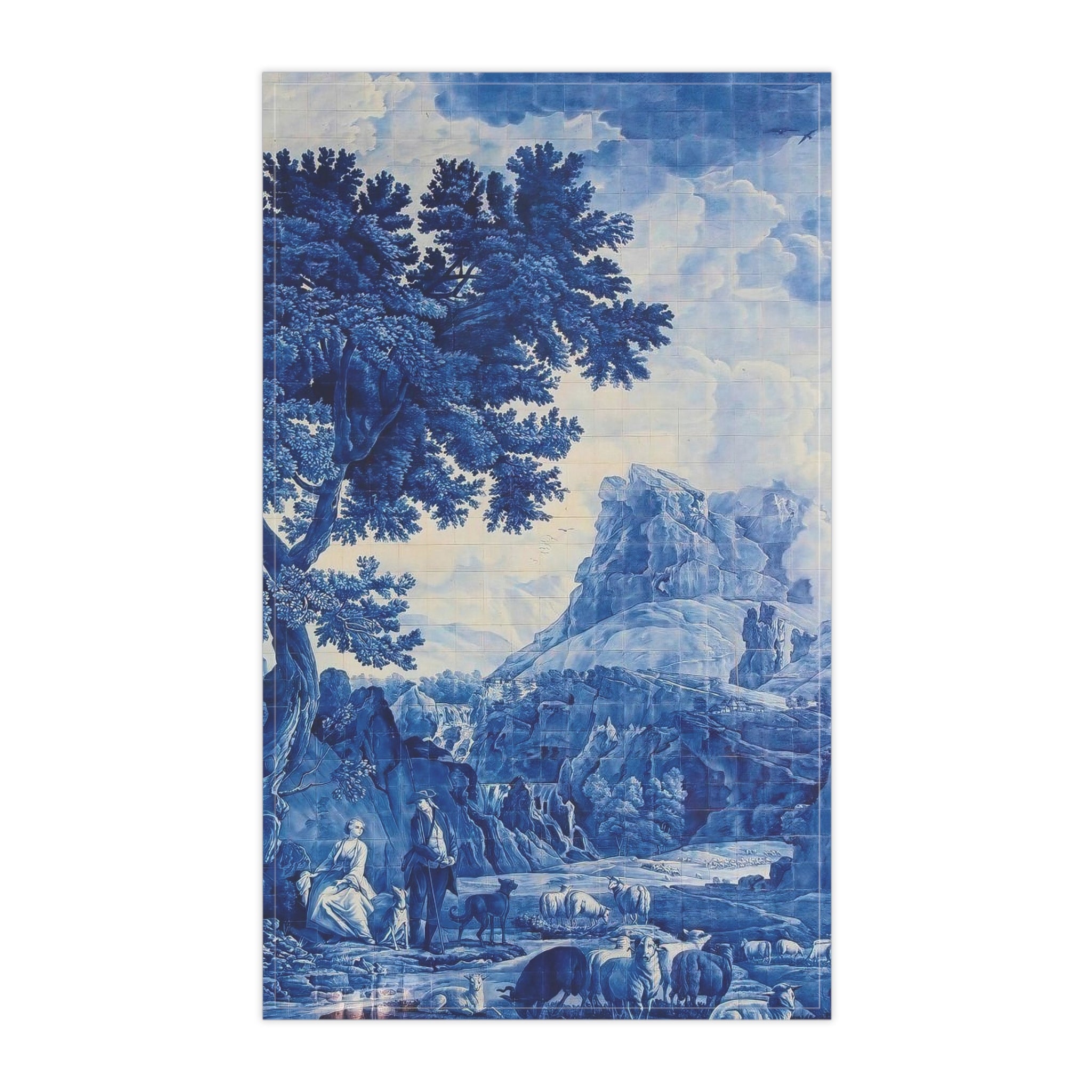 Blue and White Delft Tile Toile Tea Towels - Kitchen Accessories, Gift