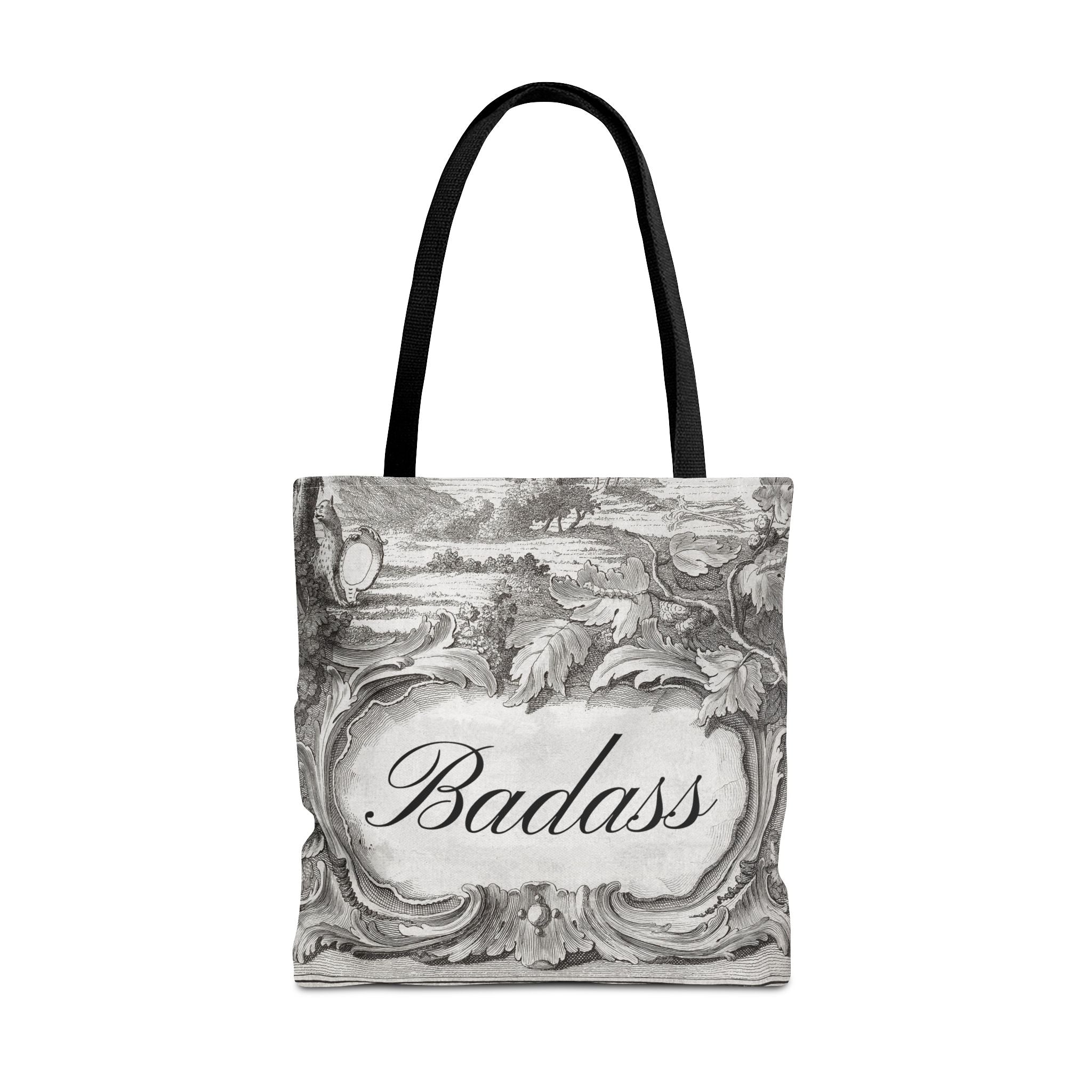 French Toile Cartouche - Badass Tote Bag (3 sizes, 5 handle colors)