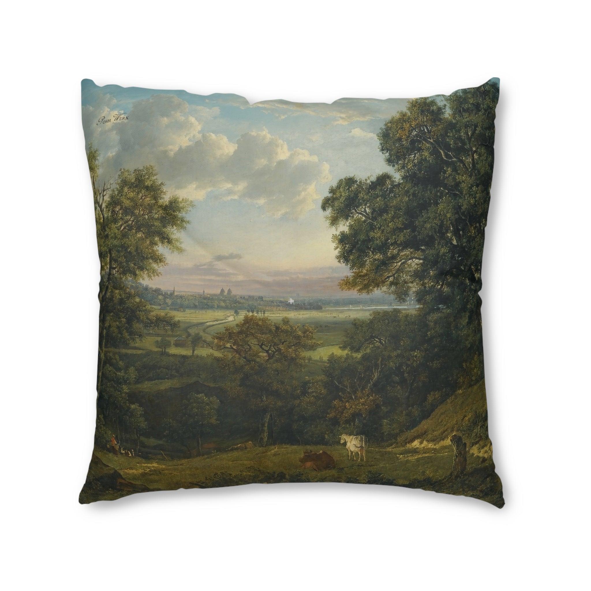 Bucolic Cow Scene Tufted Floor Pillow, Square (2 sizes)