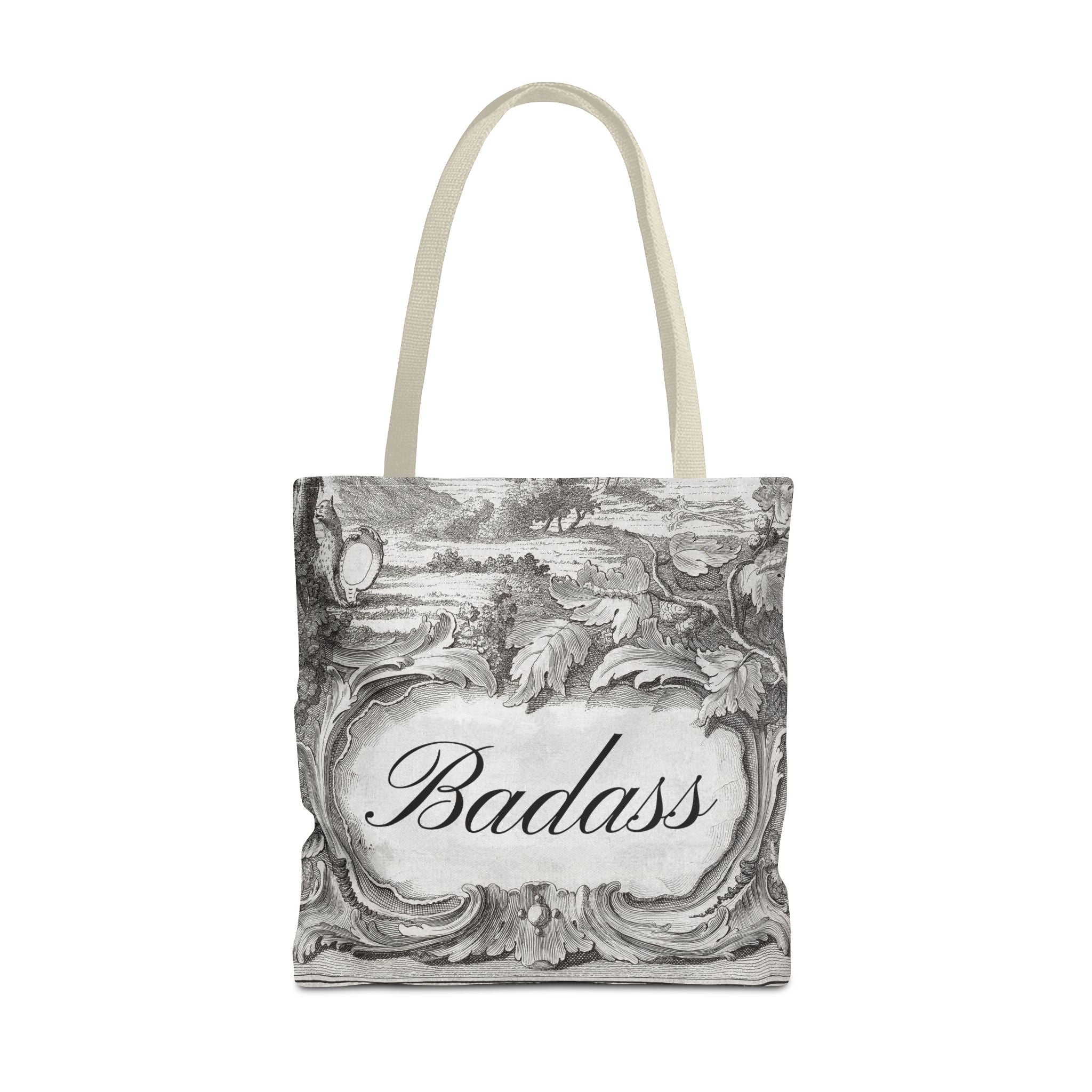 French Toile Cartouche - Badass Tote Bag (3 sizes, 5 handle colors)